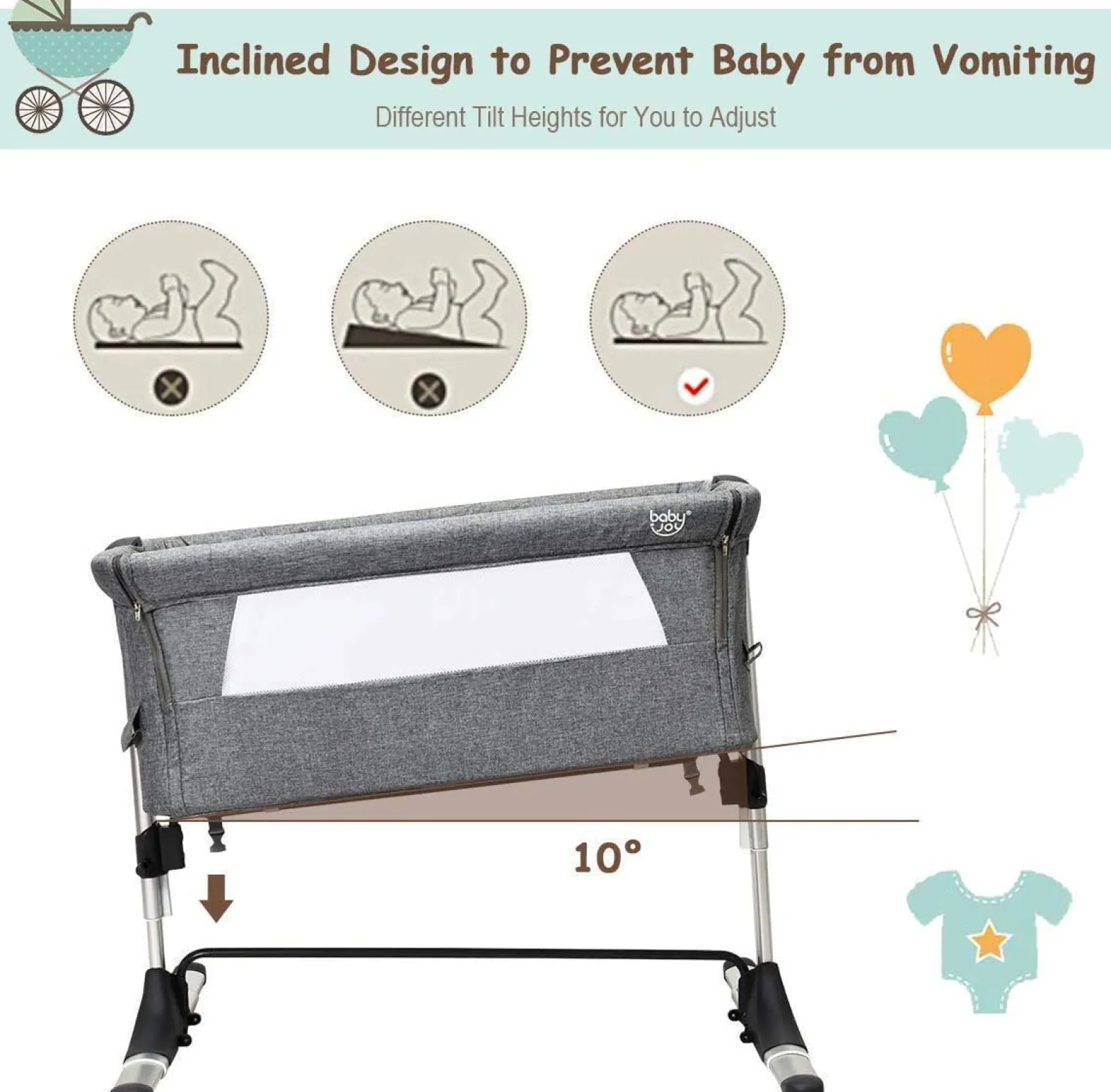 Little Helper Travel Cots & Travel Beds | Travel Cots | Adjustable Height | Next-to-Me Baby Crib | Travel Cot with Mattress | Warm Grey