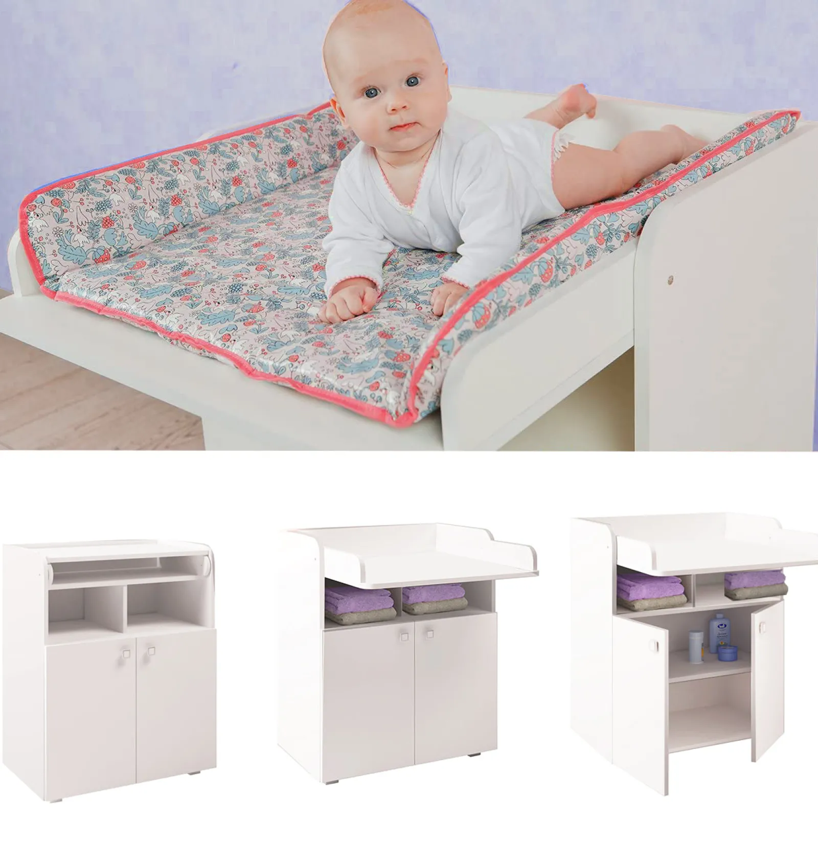Little Helper Changing Units & Changing Tables & Dressers | Baby Changing Unit | Large Storage Pockets & Cupboards | High Quality Modern Design | White