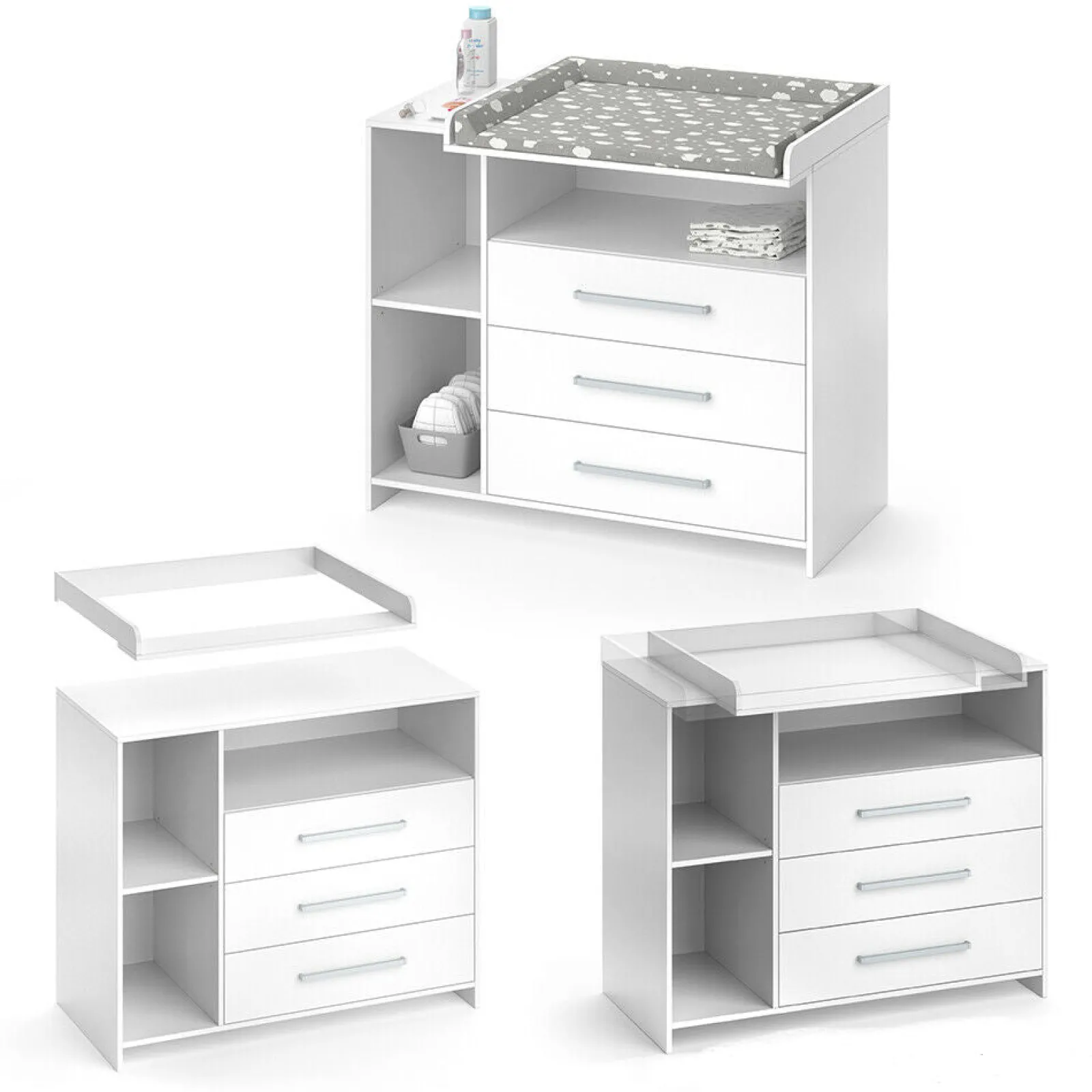 Little Helper Changing Units & Changing Tables & Dressers | Baby Changing Unit | Storage & 3 Drawers | High Quality Modern Design | 113 x 100 x 53cm | White