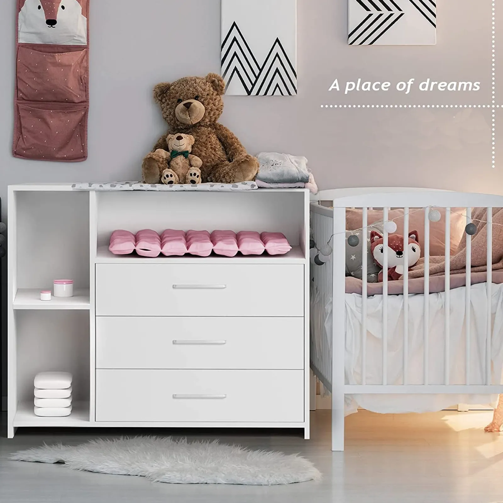 Little Helper Changing Units & Changing Tables & Dressers | Baby Changing Unit | Storage & 3 Drawers | High Quality Modern Design | 113 x 100 x 53cm | White