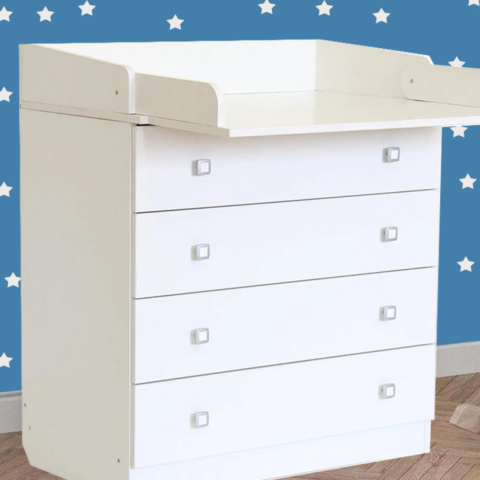 Little Helper Changing Units & Changing Tables & Dressers | Baby Changing Unit with Adjustable Changing Top | 4 Drawers | Modern Design | 92 x 80 x 47cm | White