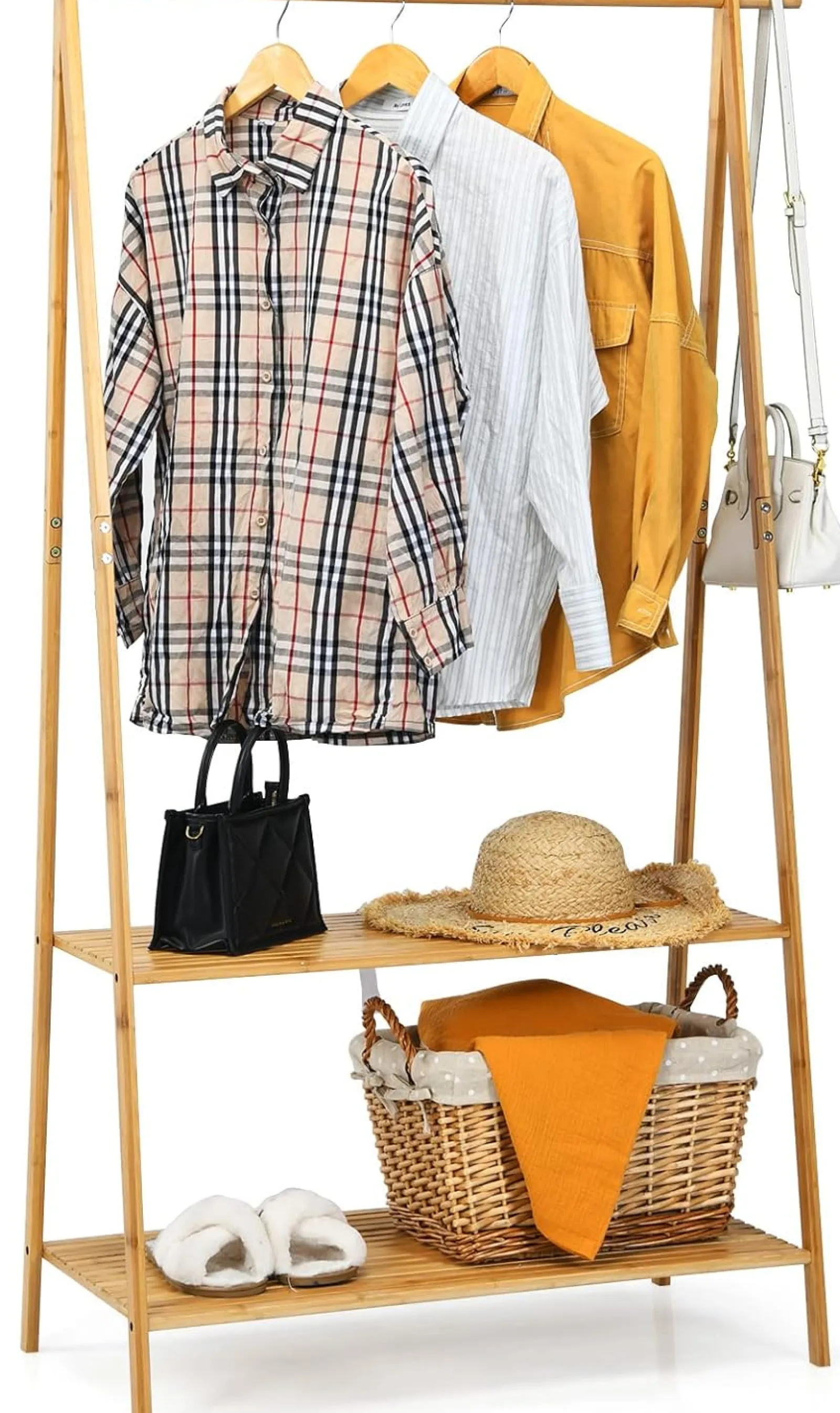 Little Helper Clothes Rail & Dressing Up Rails | Kids Clothes Rail | 100% Bamboo Wood Clothes Rail | Freestanding | 160cm Open Storage Unit