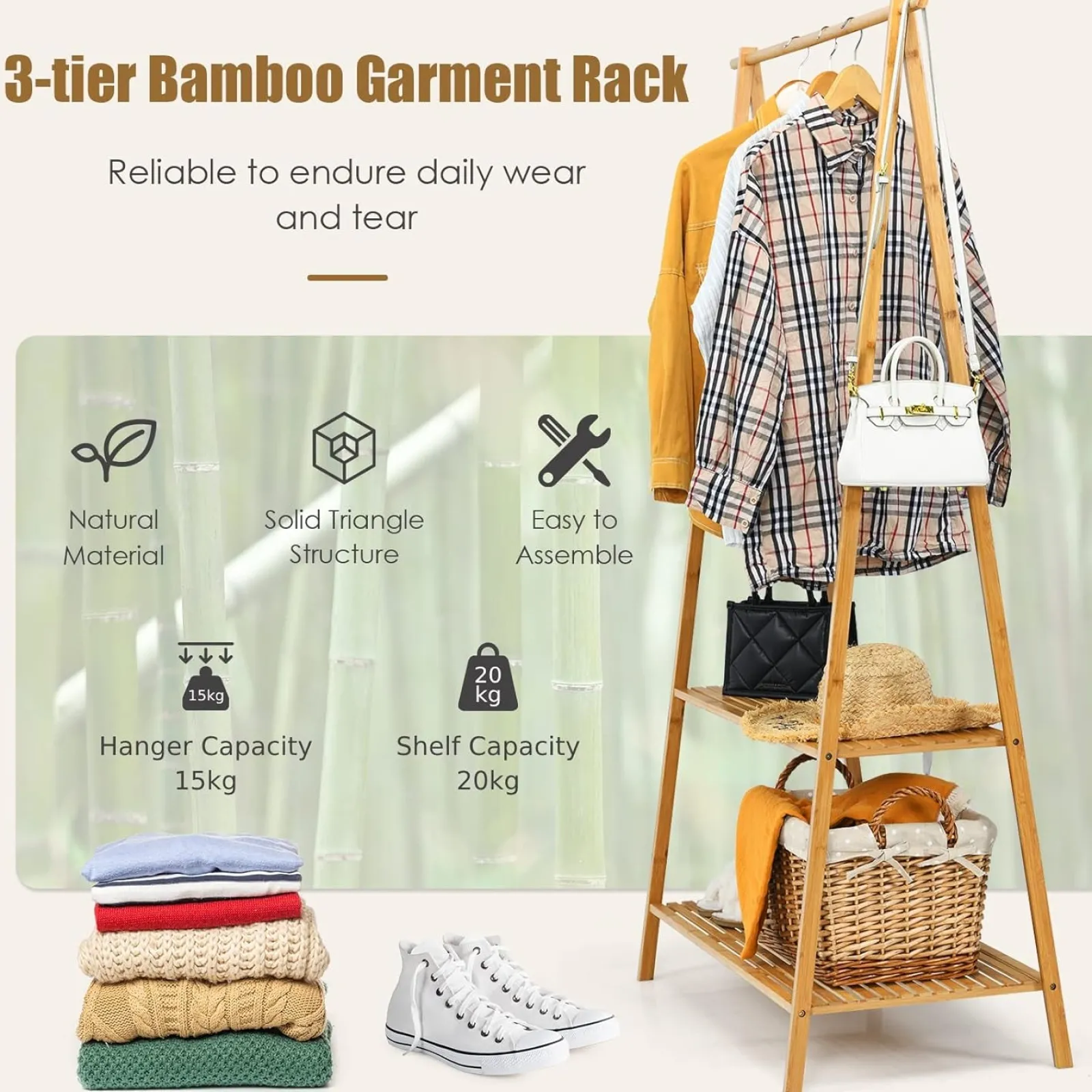 Little Helper Clothes Rail & Dressing Up Rails | Kids Clothes Rail | 100% Bamboo Wood Clothes Rail | Freestanding | 160cm Open Storage Unit