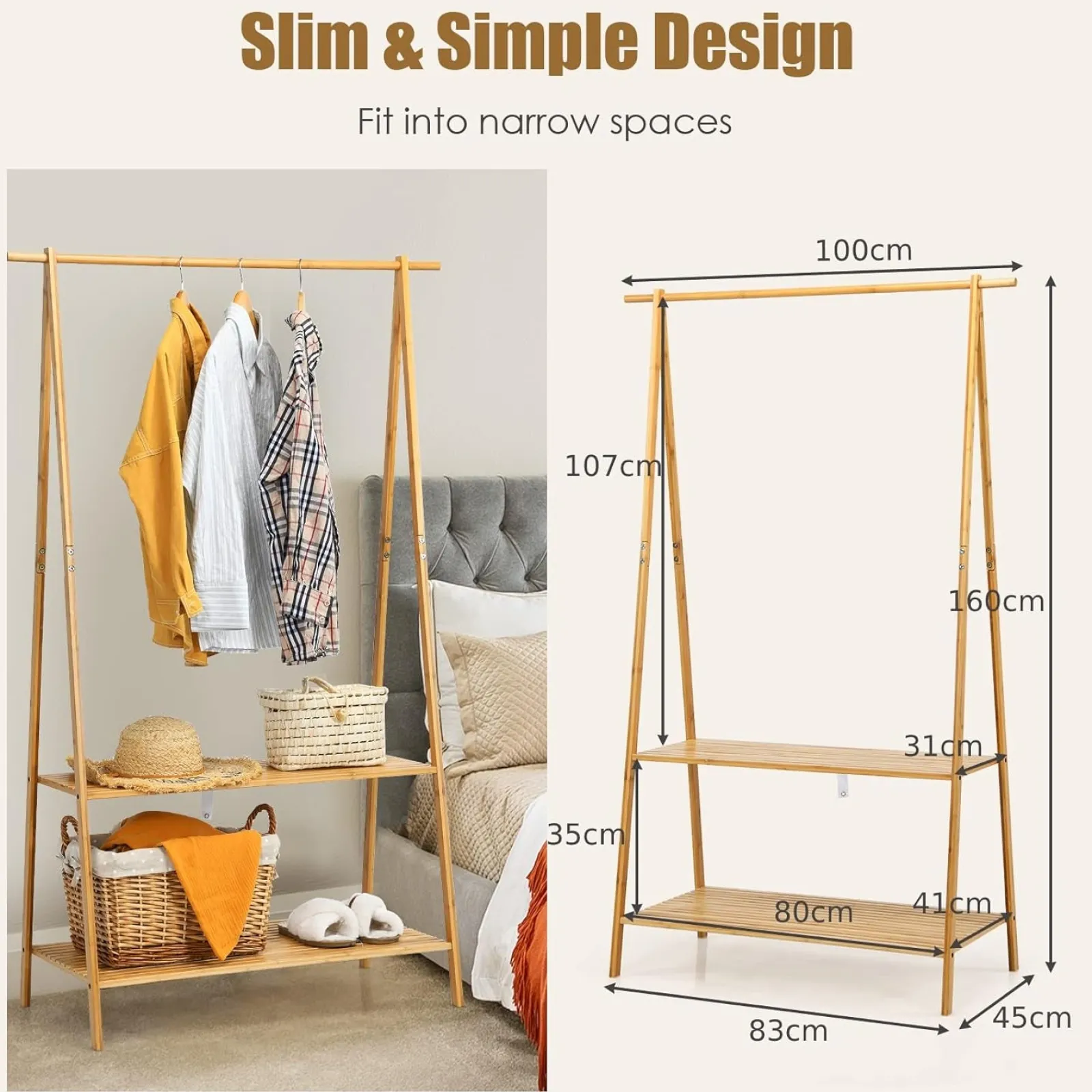 Little Helper Clothes Rail & Dressing Up Rails | Kids Clothes Rail | 100% Bamboo Wood Clothes Rail | Freestanding | 160cm Open Storage Unit