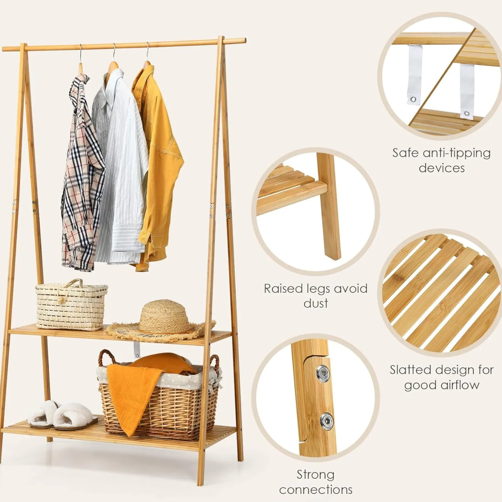 Little Helper Clothes Rail & Dressing Up Rails | Kids Clothes Rail | 100% Bamboo Wood Clothes Rail | Freestanding | 160cm Open Storage Unit