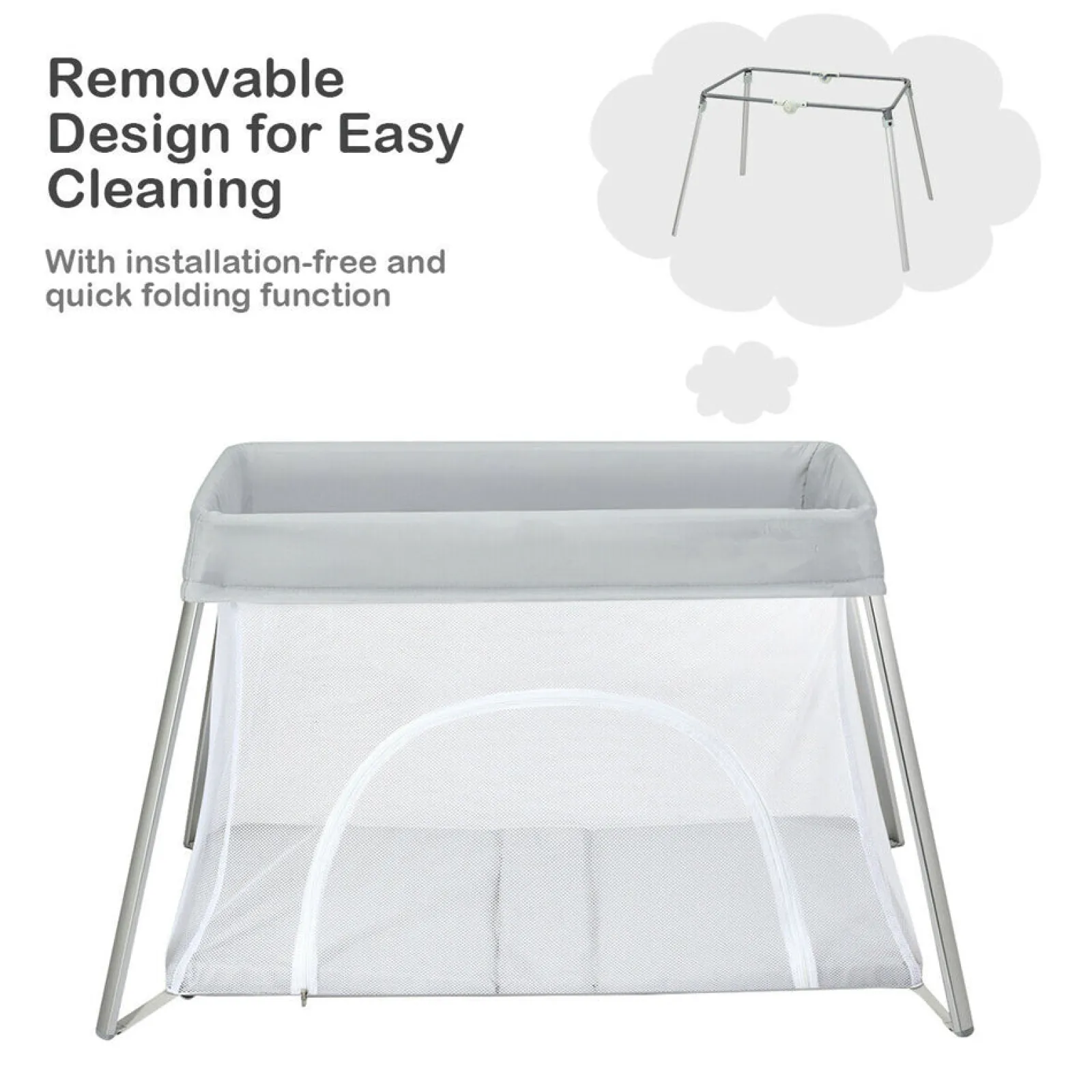 Little Helper Baby Playpens | Travel Cots & Travel Beds | Breathable 2-in-1 Travel Cot Playpen with Spine Supporting Mattress & Carry Bag | Portable Crib | Grey