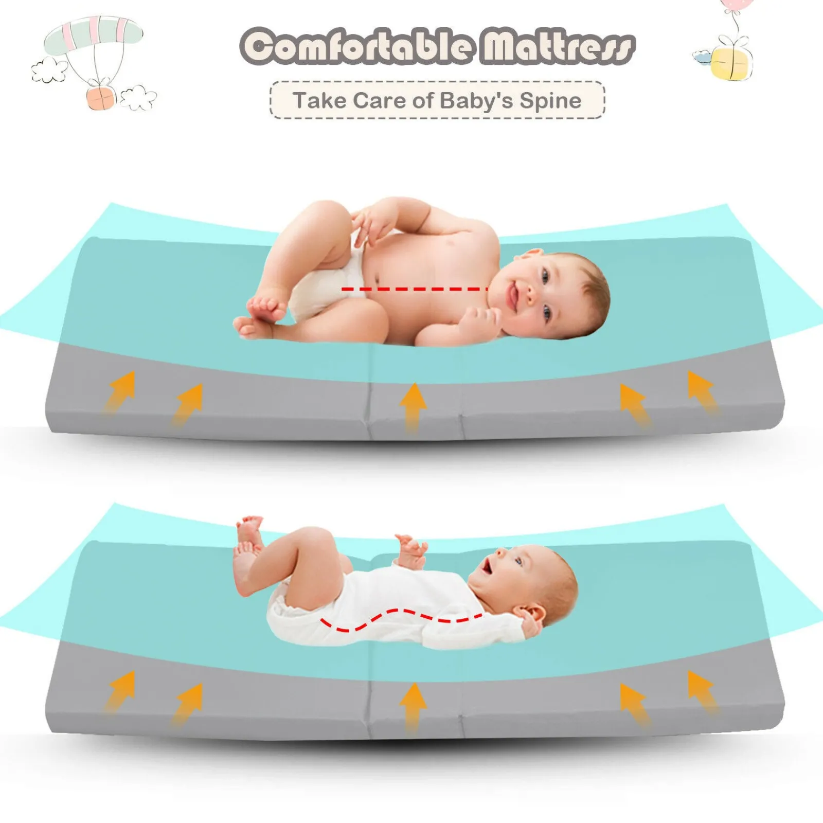 Little Helper Baby Playpens | Travel Cots & Travel Beds | Breathable 2-in-1 Travel Cot Playpen with Spine Supporting Mattress & Carry Bag | Portable Crib | Grey