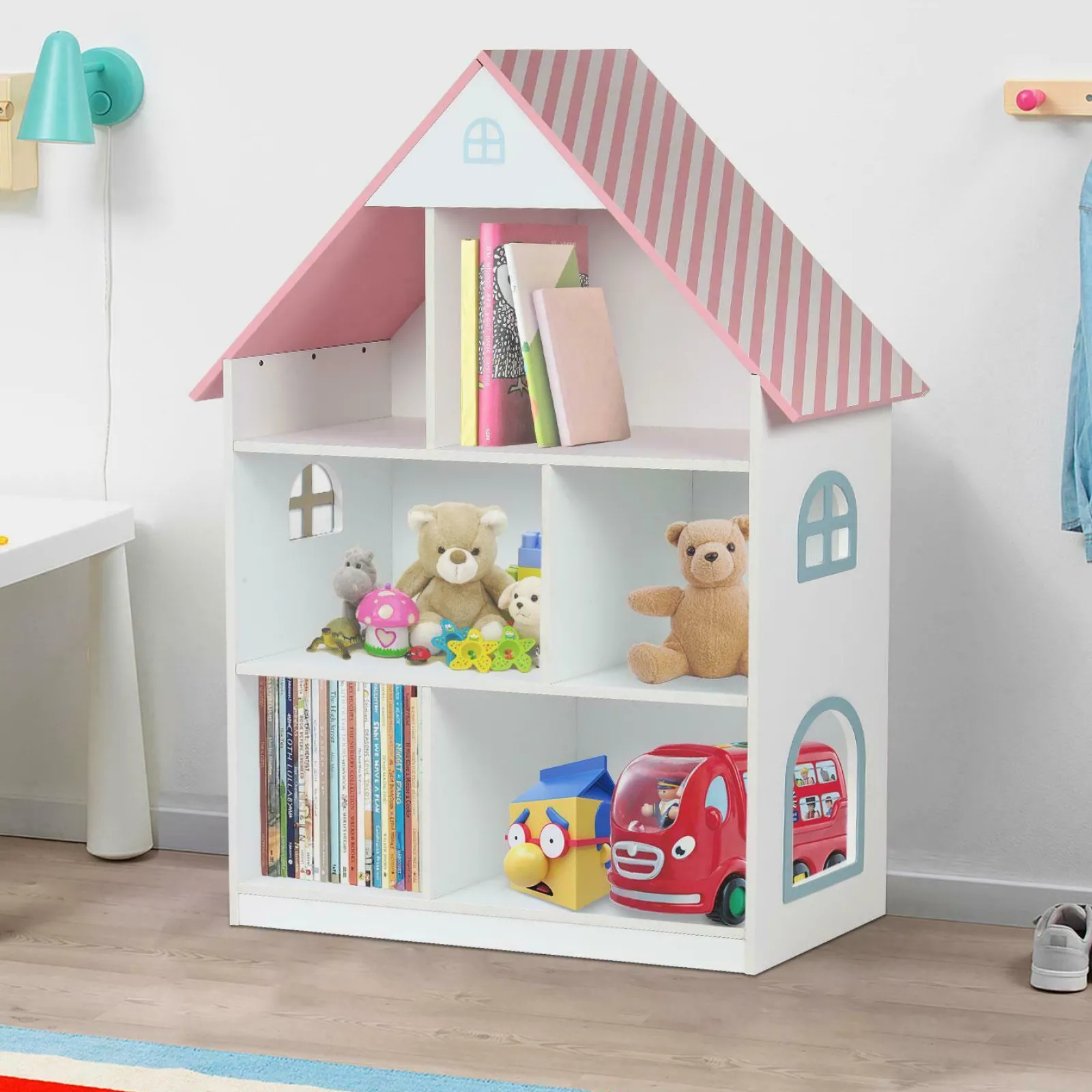 Little Helper Dollhouses | Charming 3 Storey Montessori Dolls House & Bookcase | Toy Storage | 1.06m High