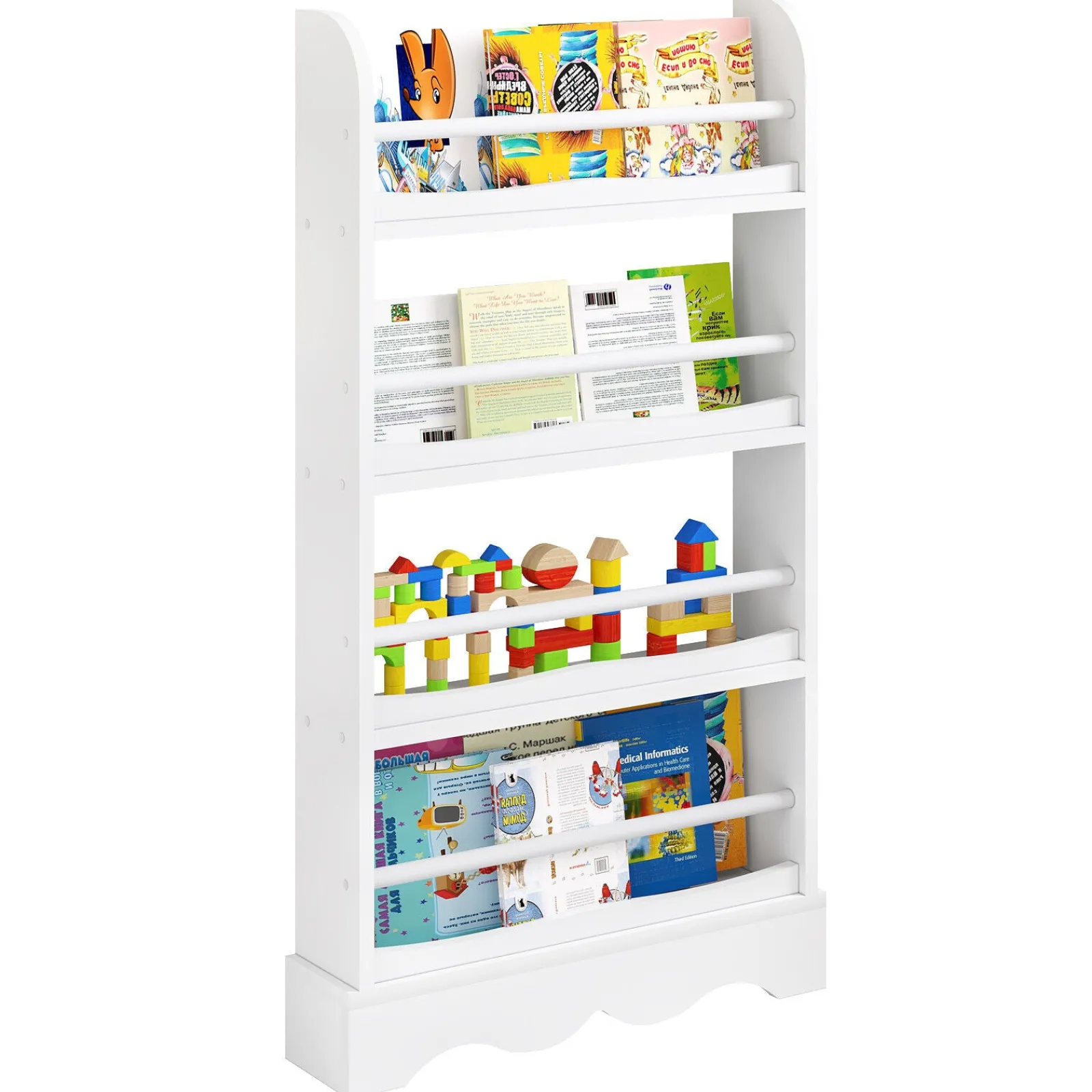 Little Helper Bookcases & Kids Bookshelves | Kids Bookcases & Kids Bookshelves | Childrens | Kids 4 Tier Wall Mounted Wooden Bookcase | White | 1.18m High