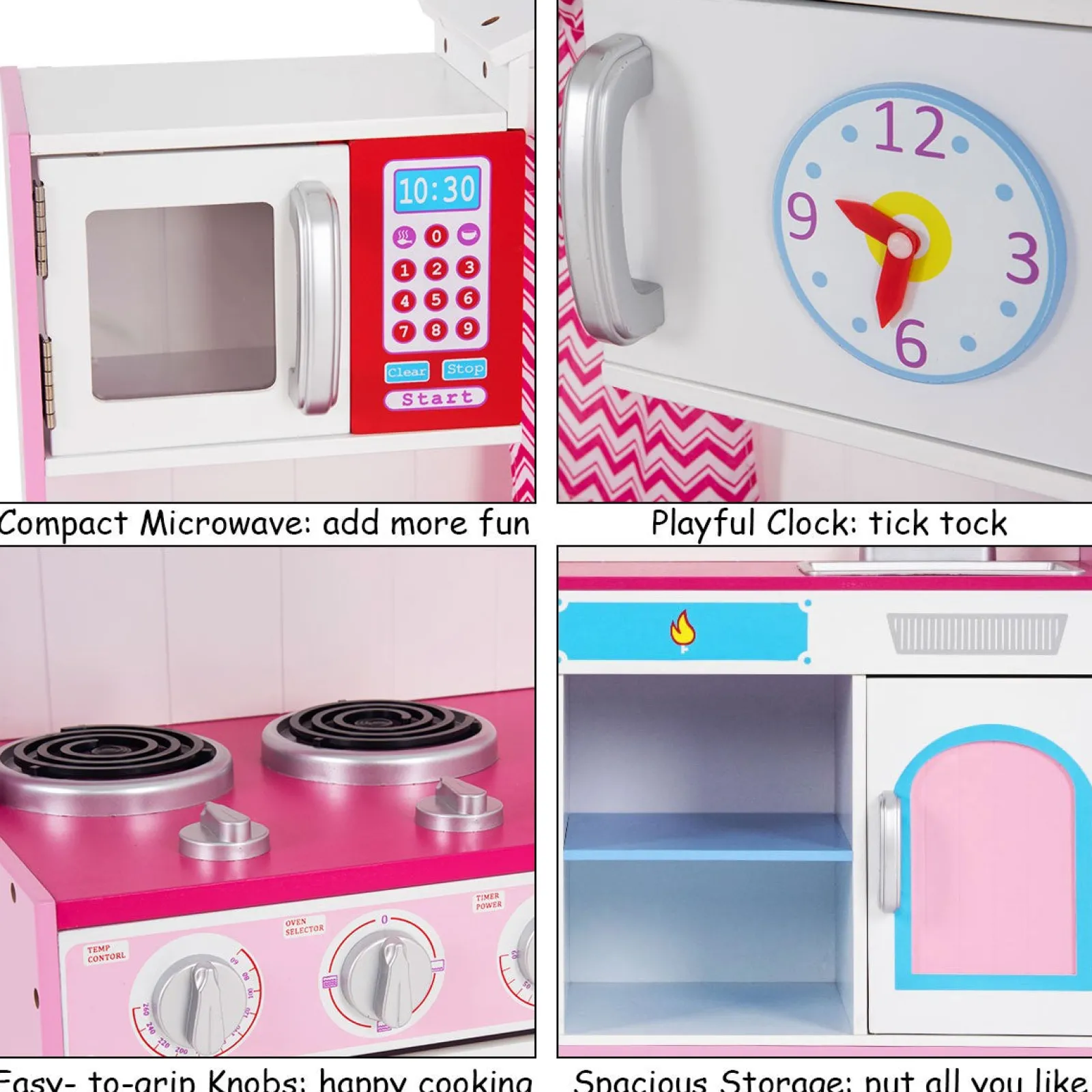 Little Helper Wooden Toys & Educational Toys | Toy Kitchens | Children's | Kids Large Wooden Toy Kitchen including Playset | Pink | 3-8 Years
