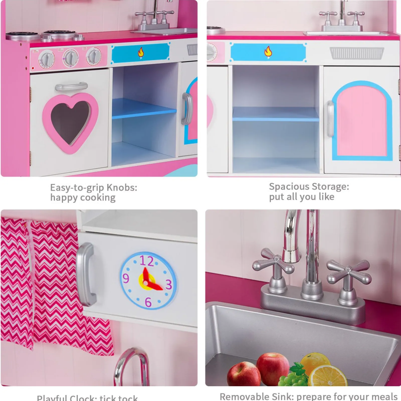 Little Helper Wooden Toys & Educational Toys | Toy Kitchens | Children's | Kids Large Wooden Toy Kitchen including Playset | Pink | 3-8 Years