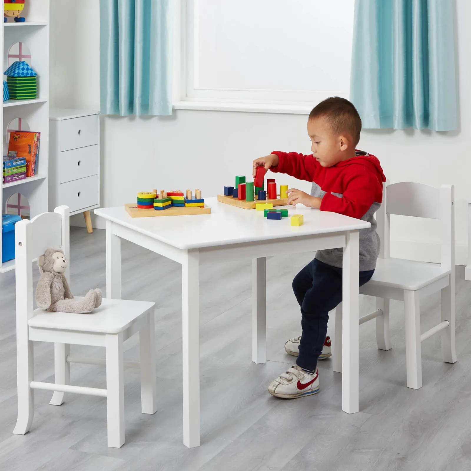 Little Helper Table & Chairs (wooden) | Children's | Kids Modern Wooden Table and Chairs | White | Solid Wood