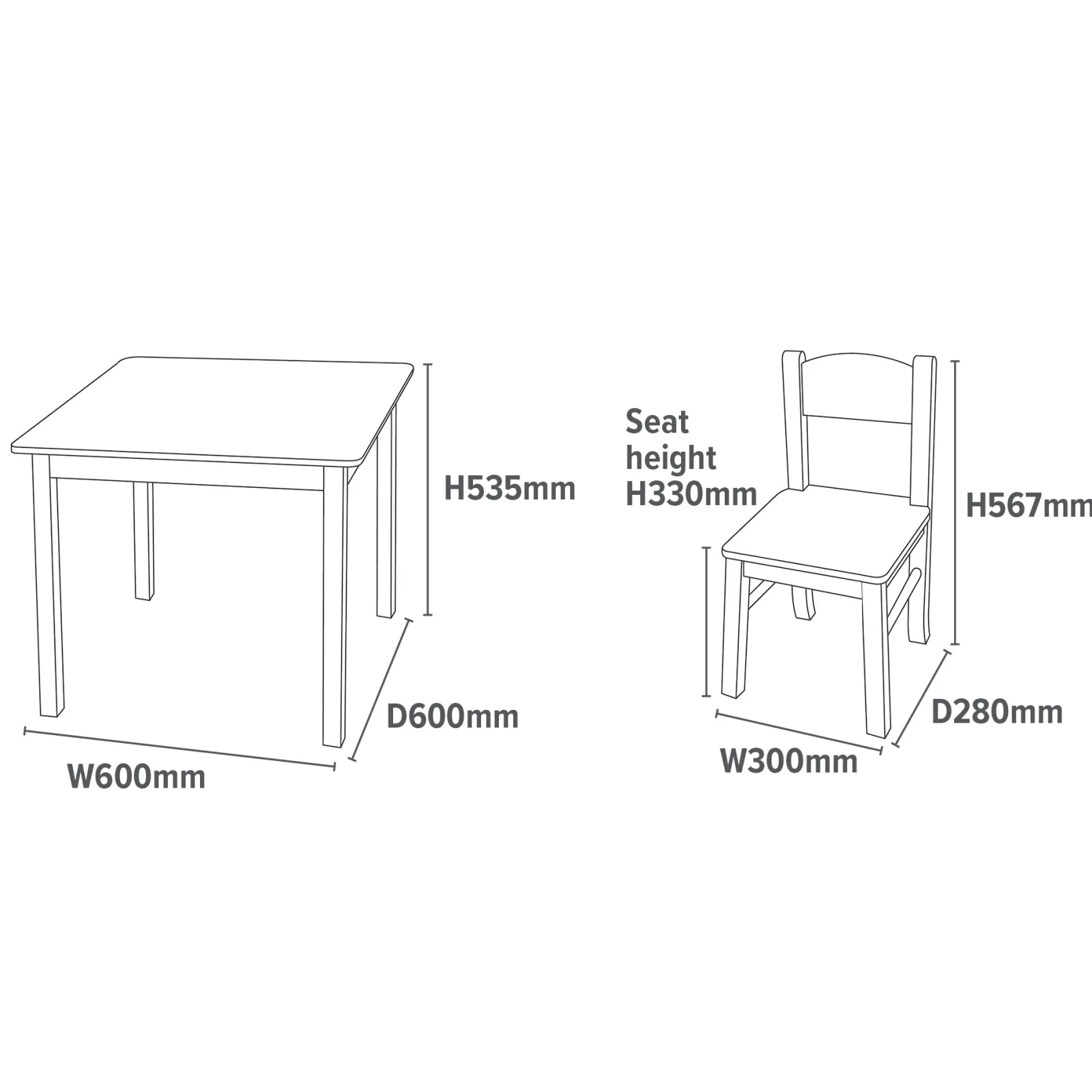 Little Helper Table & Chairs (wooden) | Children's | Kids Modern Wooden Table and Chairs | White | Solid Wood