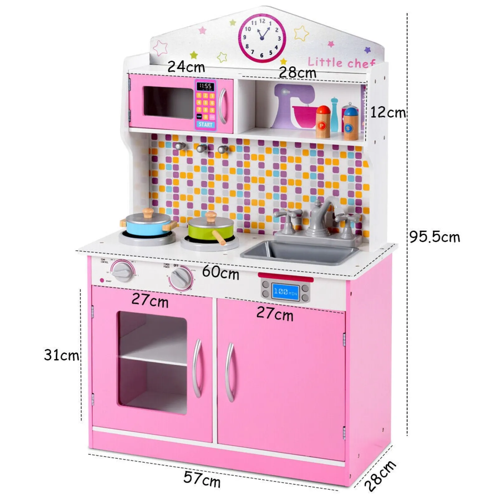 Little Helper Wooden Toys & Educational Toys | Toy Kitchens | Children's | Kids Wooden Toy Kitchen including Playset | Pink & White | 3-7 Years
