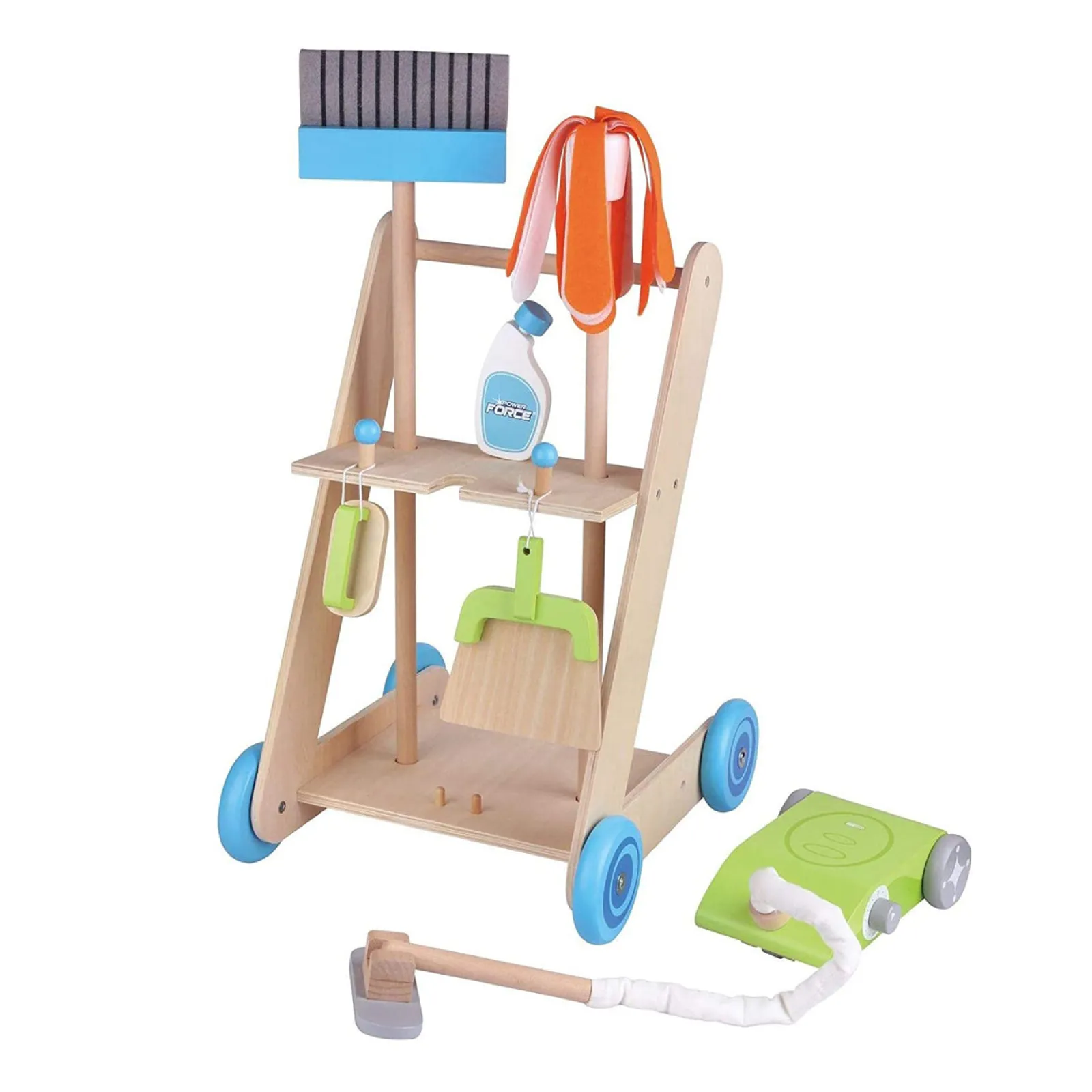 Little Helper Wooden Toys & Educational Toys | Childrens | Montessori 11 Piece Wooden Kids Cleaning Trolley | Kids Cleaning Set | 3 Years+