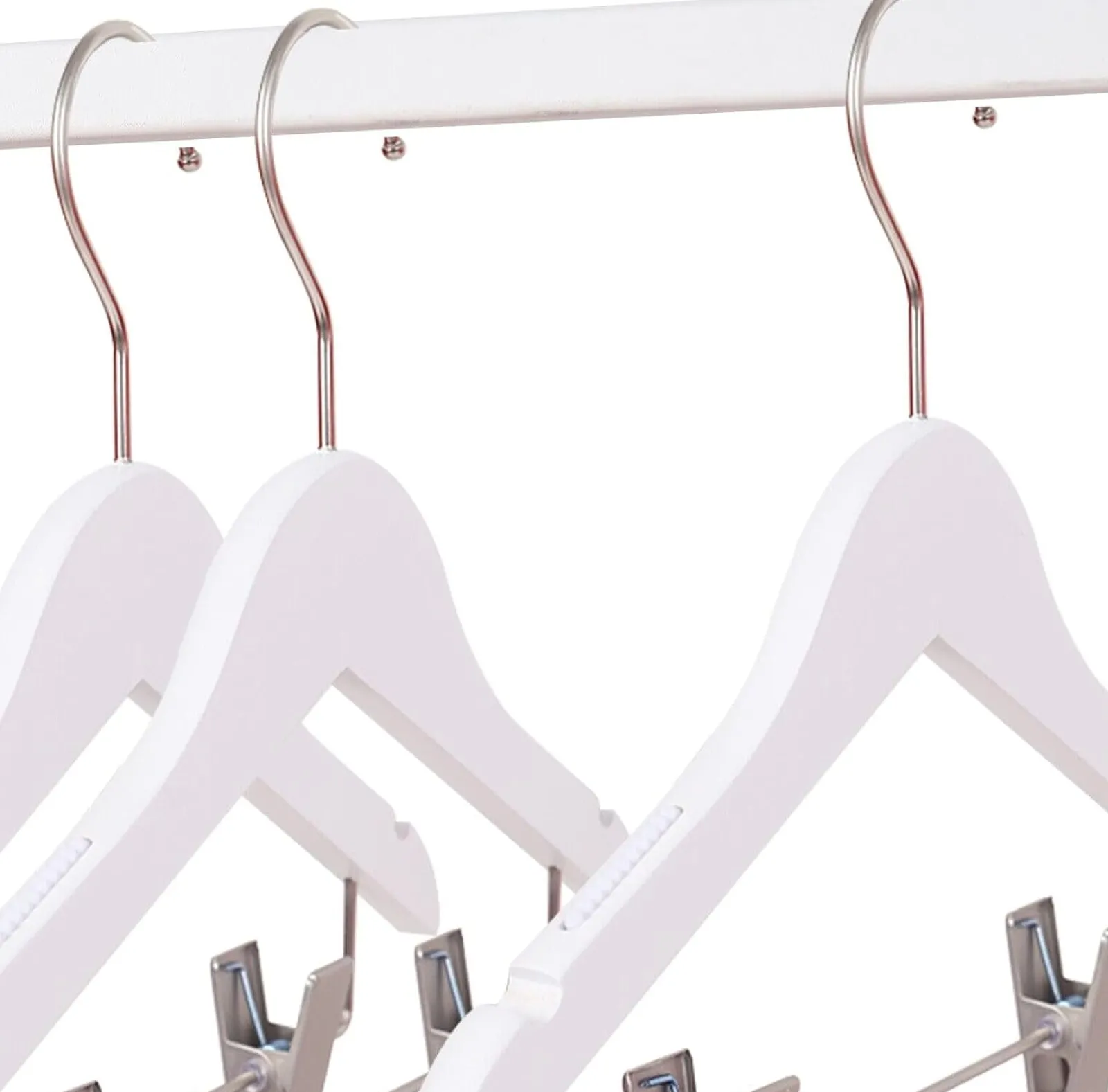 Little Helper Clothes Rail & Dressing Up Rails | Kids Clothes Rail | 12 Children's Anti-Slip Eco-conscious Wooden Hangers with Soft Grip Clips | White