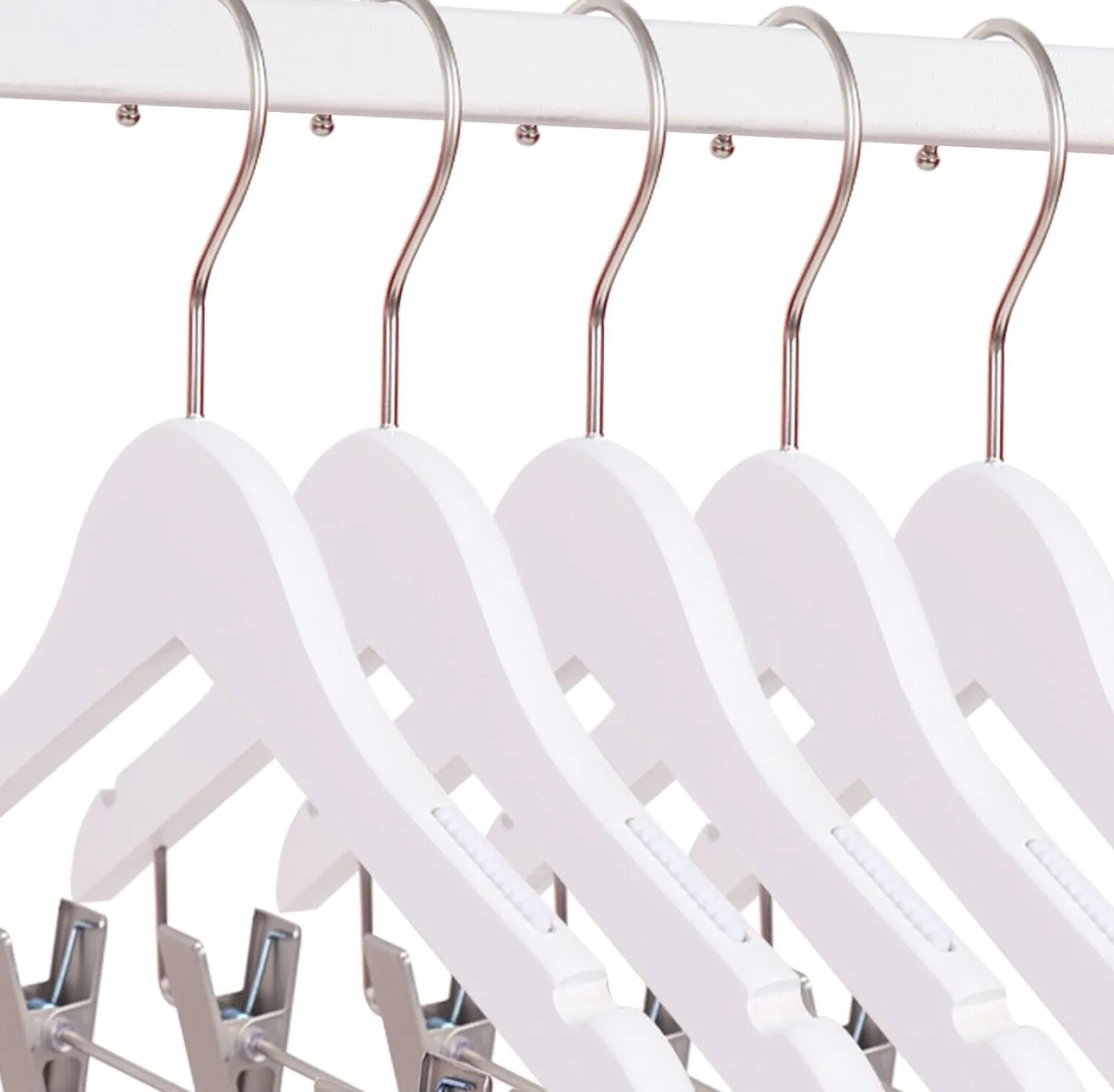 Little Helper Clothes Rail & Dressing Up Rails | Kids Clothes Rail | 12 Children's Anti-Slip Eco-conscious Wooden Hangers with Soft Grip Clips | White