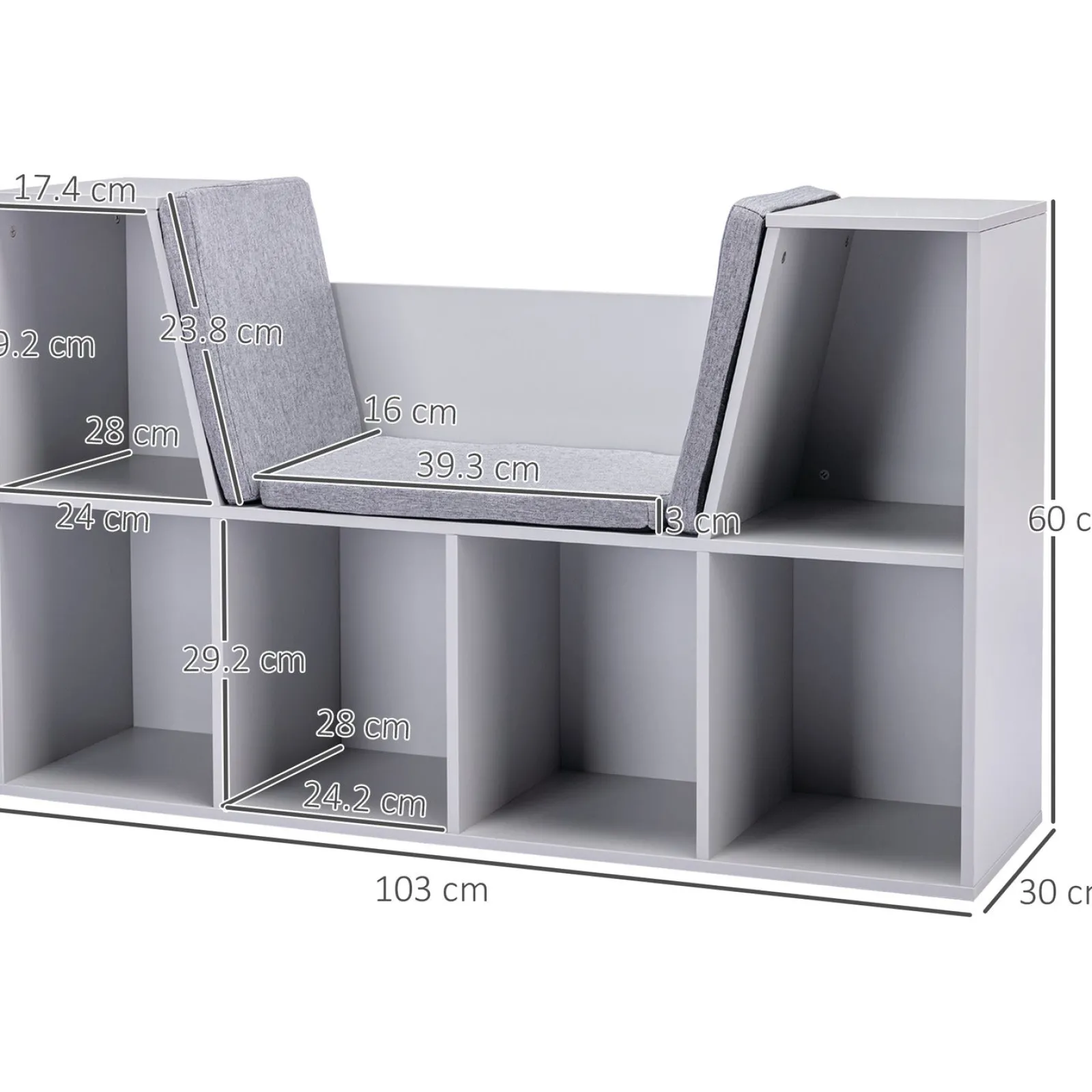Little Helper Toy Storage Units | Toy Storage Units | Childrens Bookcase | Toy Storage Unit | Kids Reading Seat | Grey with Grey Padded Seat
