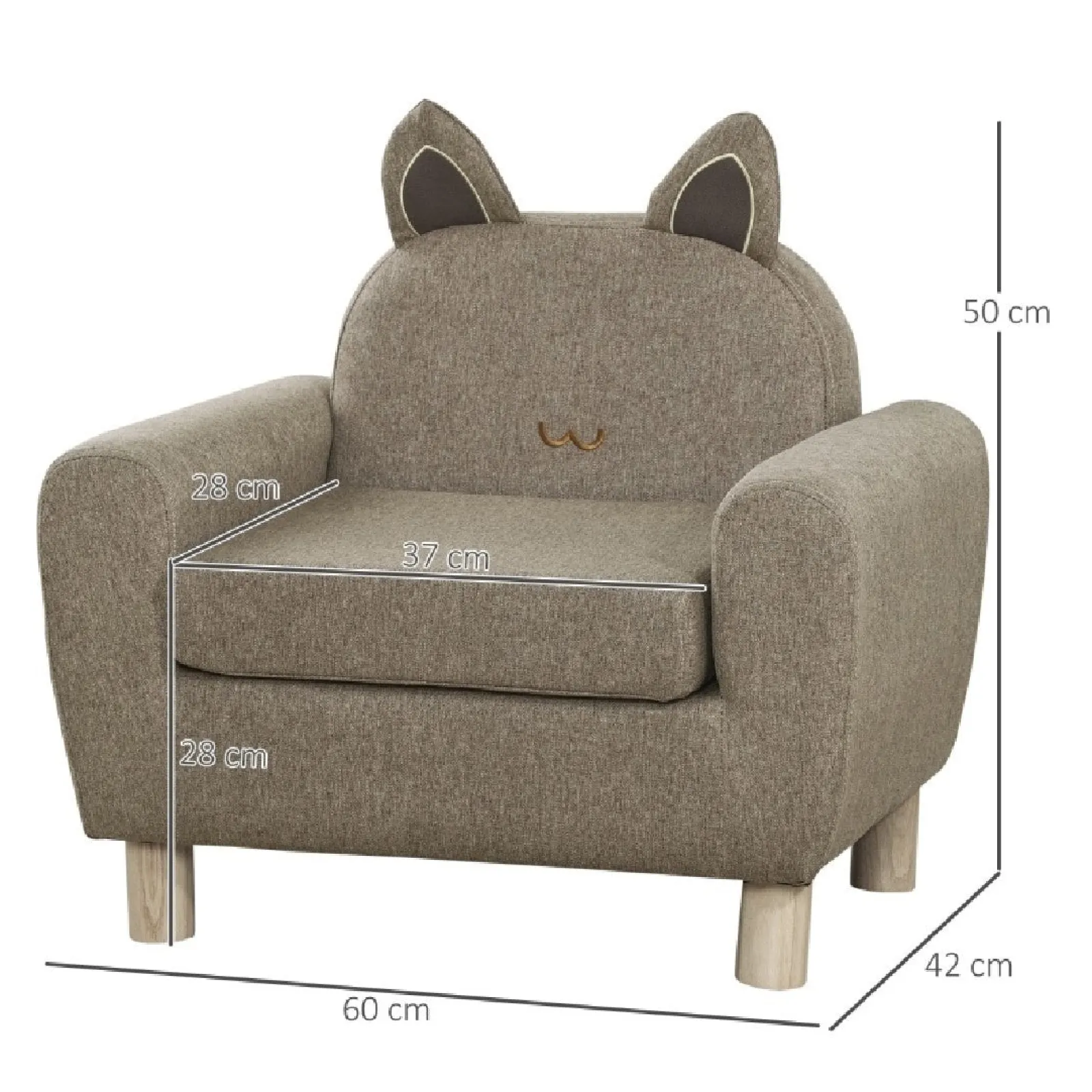 Little Helper Chairs & Stools | Children’s Cat Design Deluxe Single Armchair | Linen-Look | Biscuit Beige | 3-8 Years