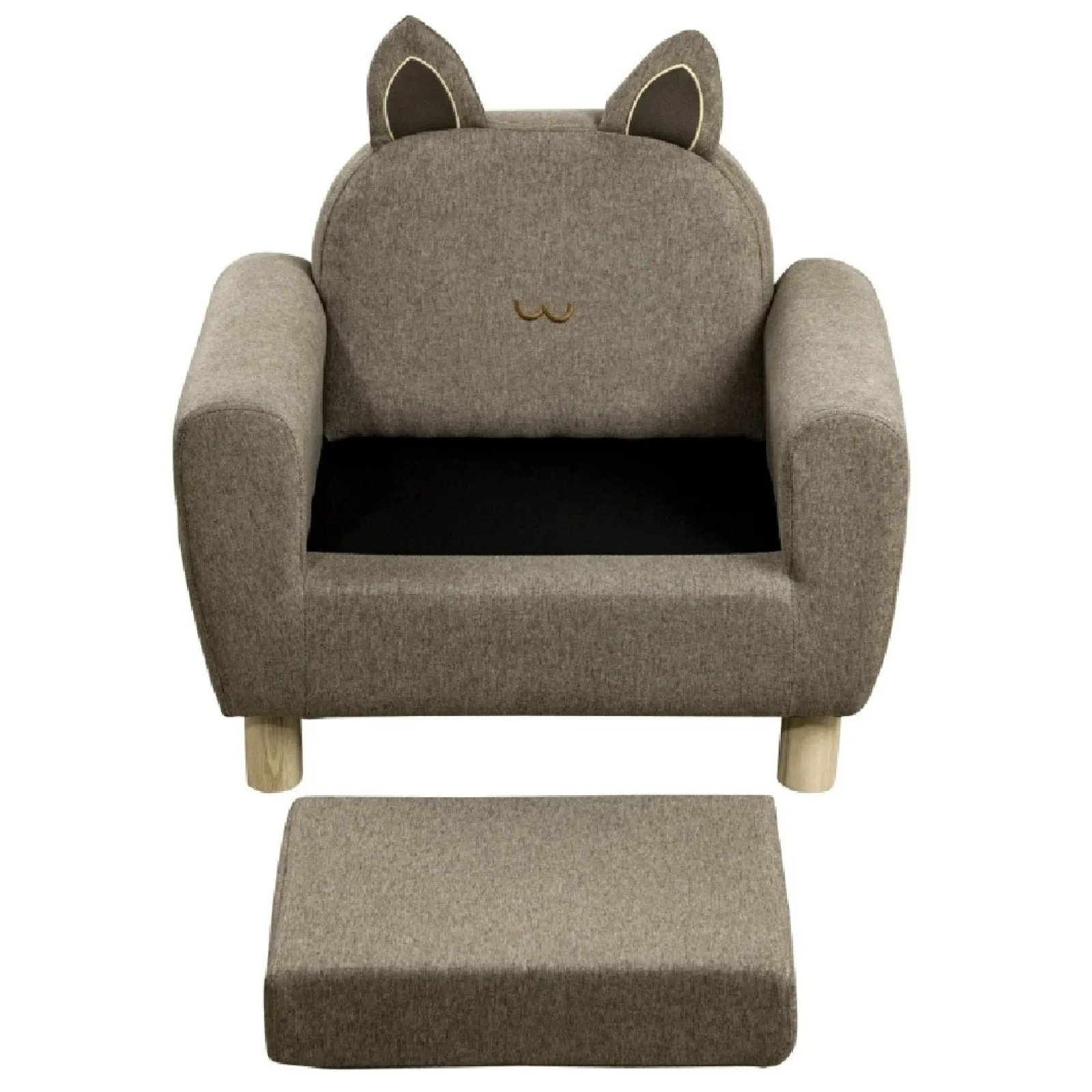 Little Helper Chairs & Stools | Children’s Cat Design Deluxe Single Armchair | Linen-Look | Biscuit Beige | 3-8 Years