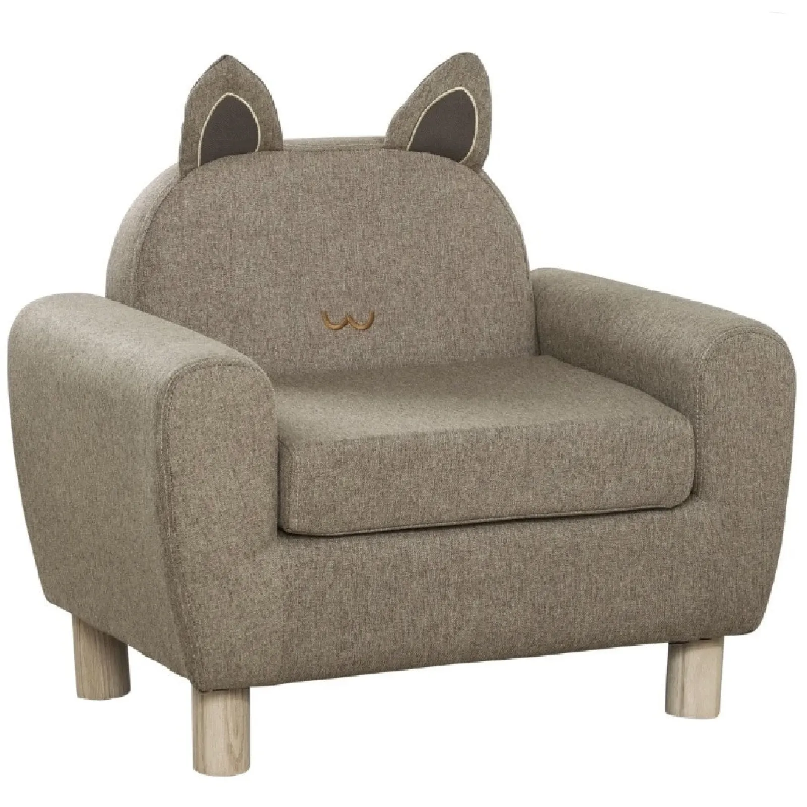 Little Helper Chairs & Stools | Children’s Cat Design Deluxe Single Armchair | Linen-Look | Biscuit Beige | 3-8 Years