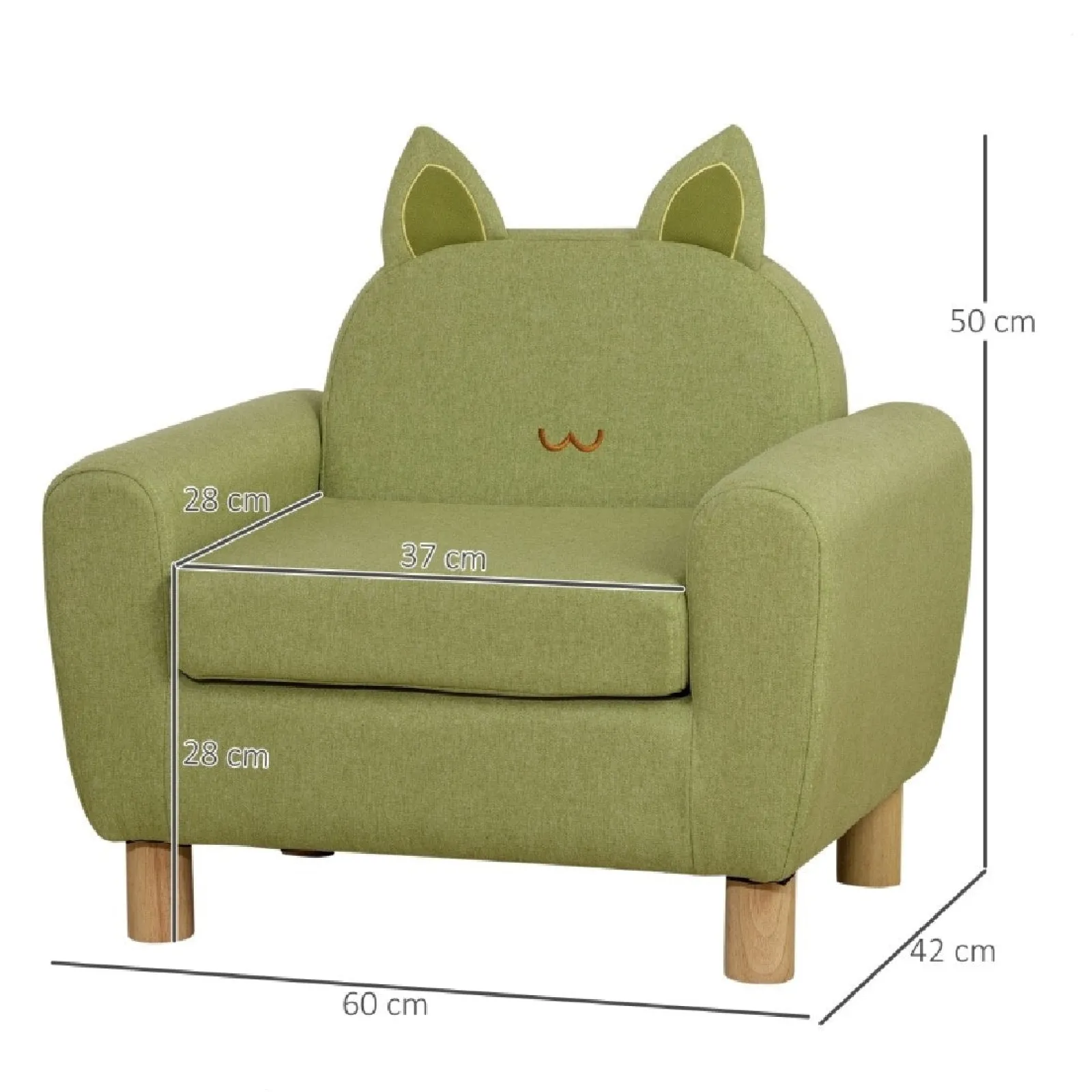Little Helper Chairs & Stools | Children’s Cat Design Deluxe Single Armchair | Linen-Look | Pistachio Green | 3-8 Years