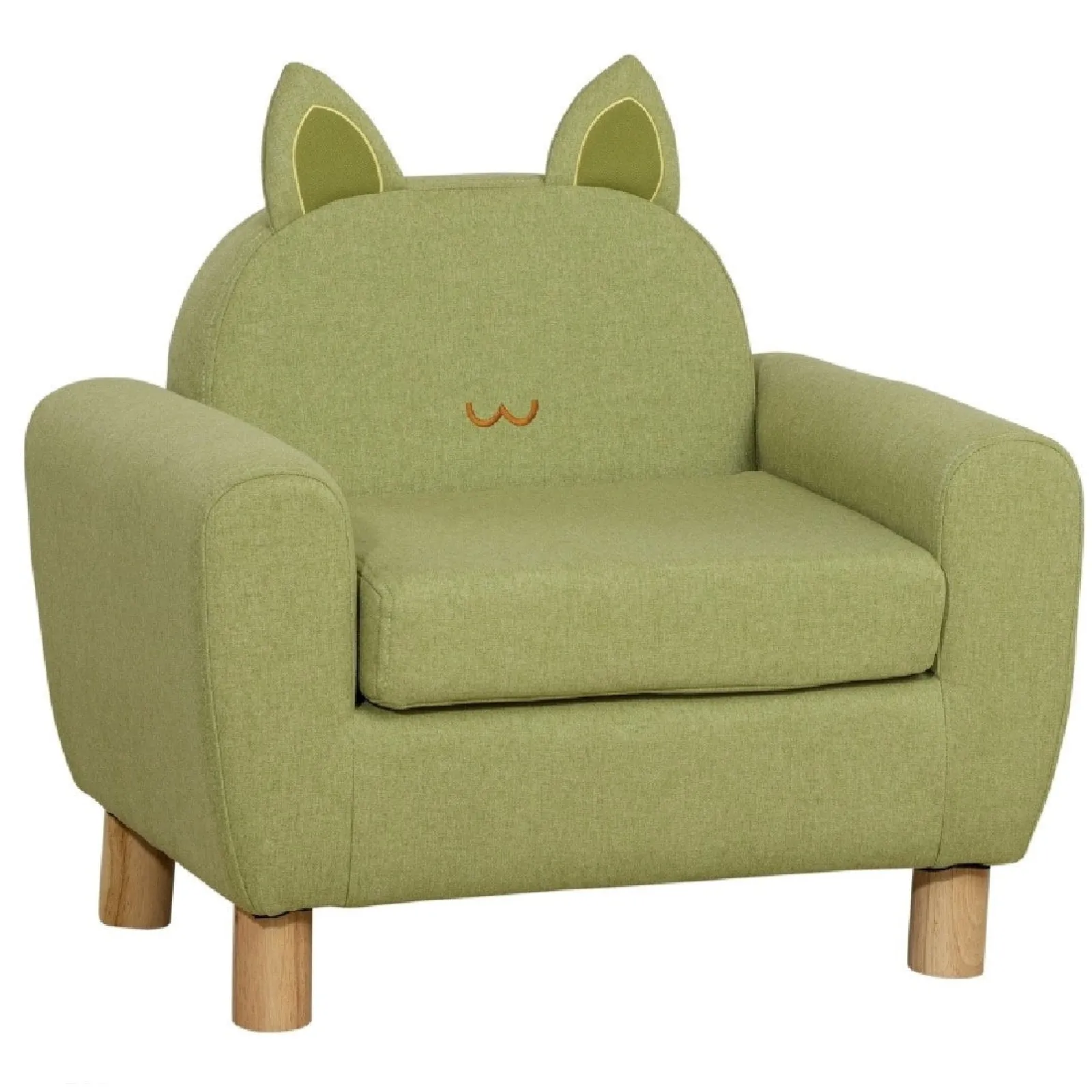 Little Helper Chairs & Stools | Children’s Cat Design Deluxe Single Armchair | Linen-Look | Pistachio Green | 3-8 Years