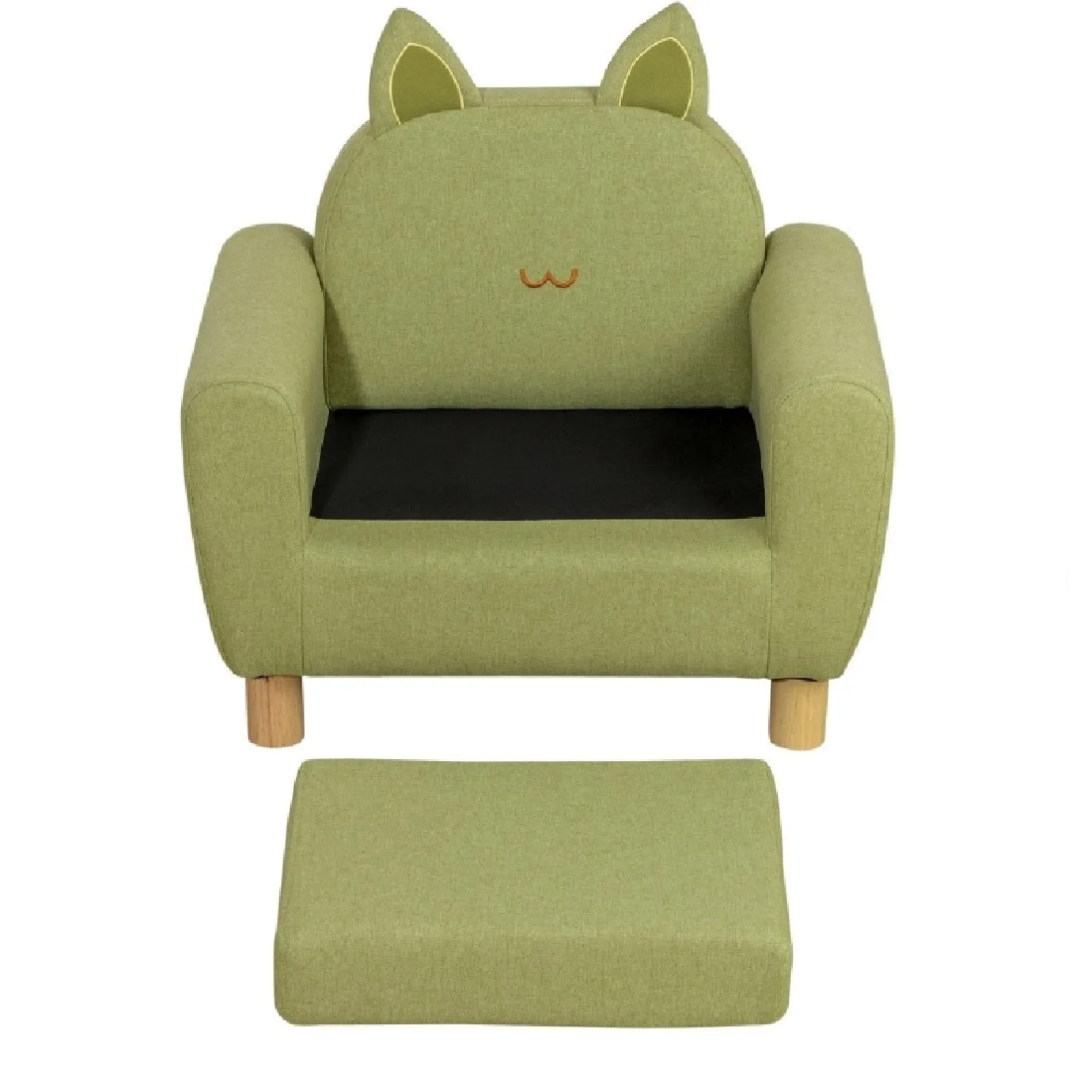 Little Helper Chairs & Stools | Children’s Cat Design Deluxe Single Armchair | Linen-Look | Pistachio Green | 3-8 Years