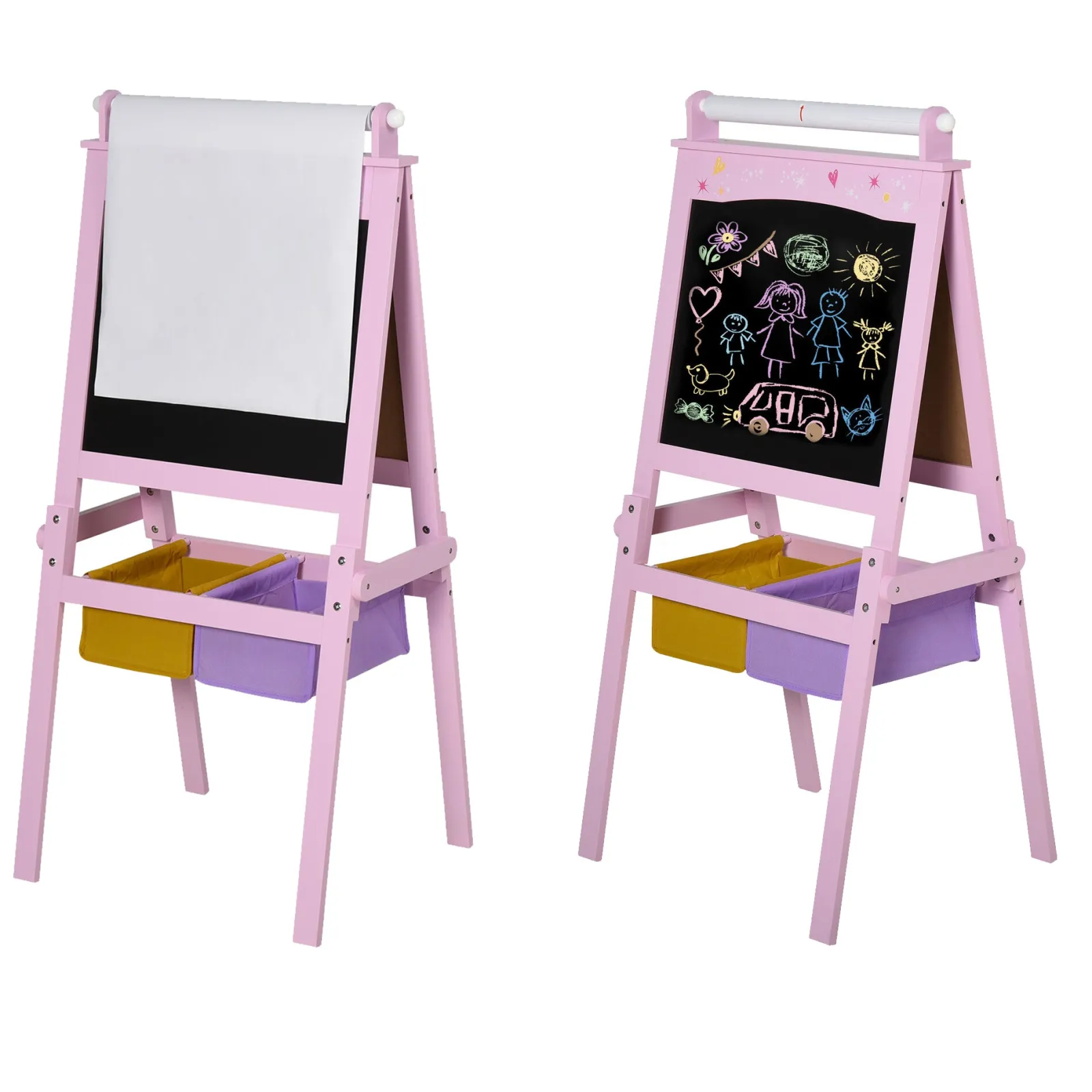 Little Helper Kids Arts & Crafts & Accessories | Easels & Accessories | Childrens Deluxe Wooden Double Sided Easel | Blackboard | Paper Roll | Pink | 3 Years+
