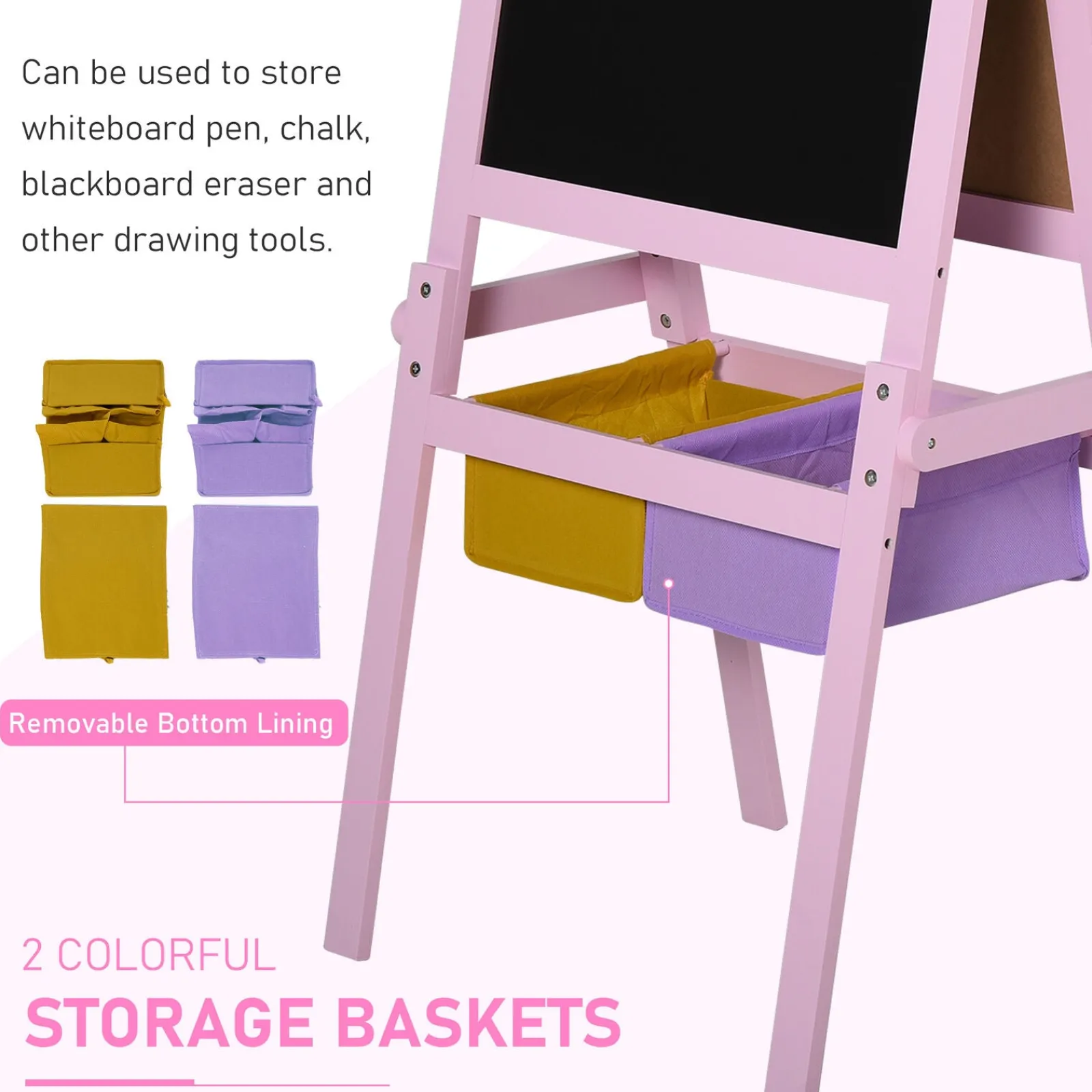 Little Helper Kids Arts & Crafts & Accessories | Easels & Accessories | Childrens Deluxe Wooden Double Sided Easel | Blackboard | Paper Roll | Pink | 3 Years+
