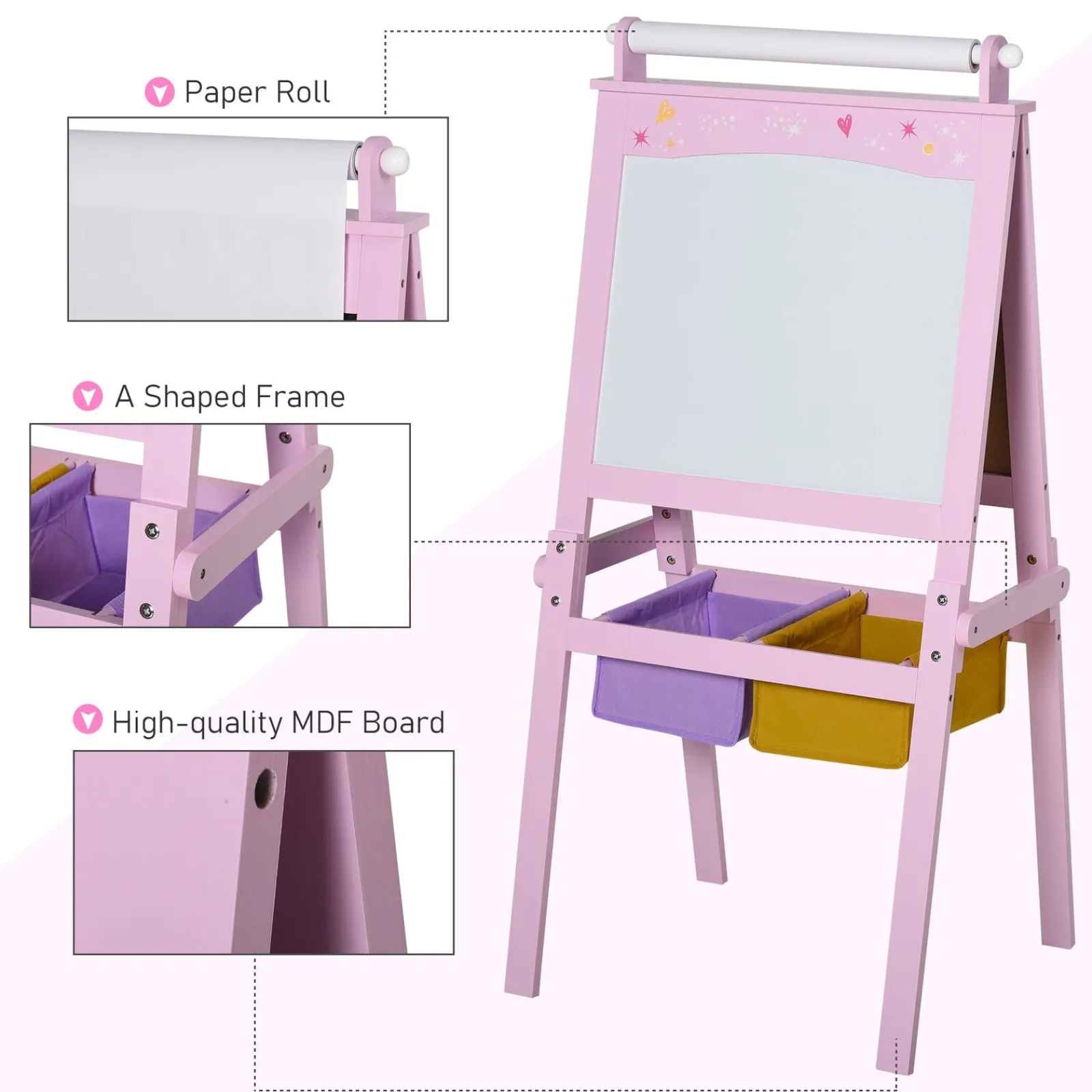 Little Helper Kids Arts & Crafts & Accessories | Easels & Accessories | Childrens Deluxe Wooden Double Sided Easel | Blackboard | Paper Roll | Pink | 3 Years+