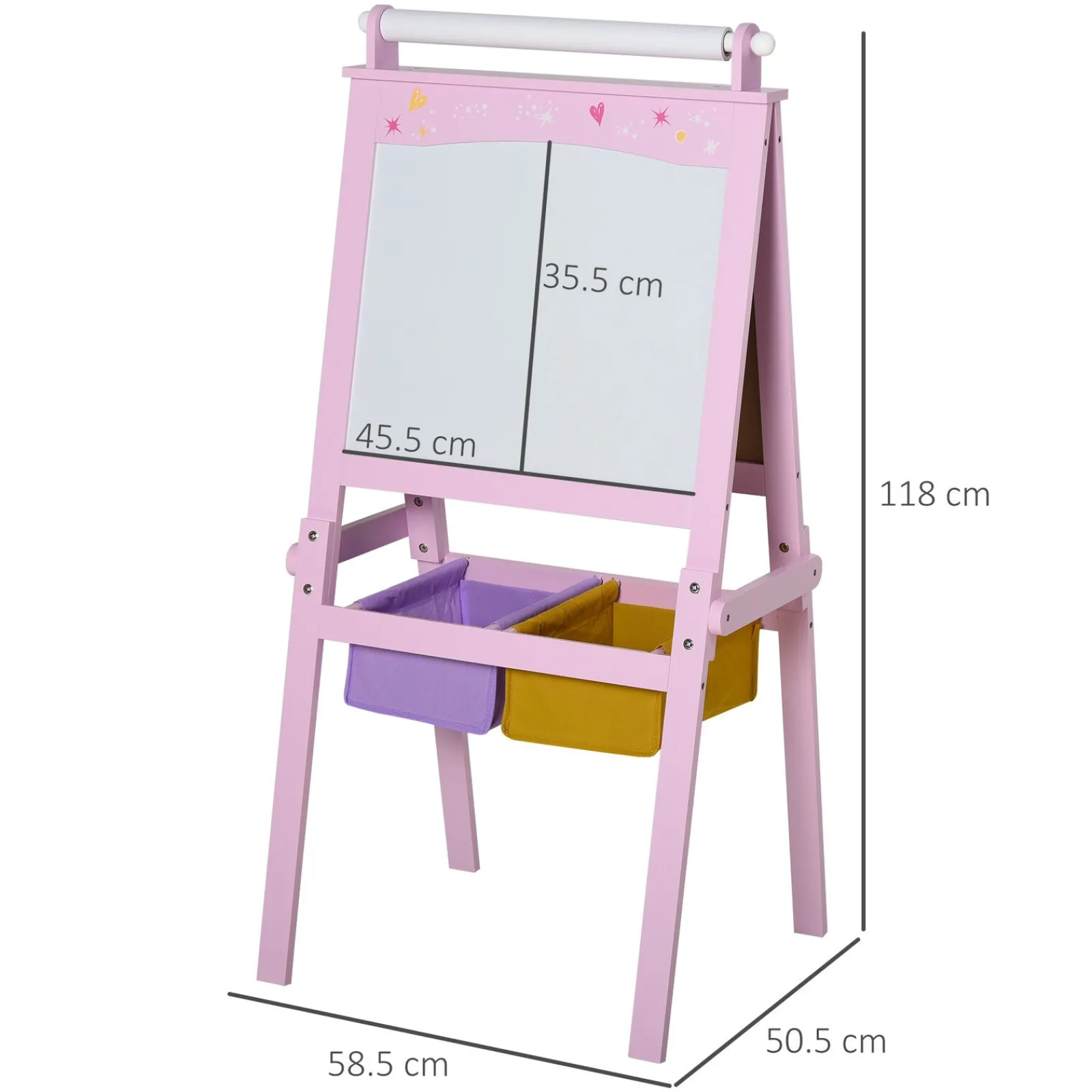 Little Helper Kids Arts & Crafts & Accessories | Easels & Accessories | Childrens Deluxe Wooden Double Sided Easel | Blackboard | Paper Roll | Pink | 3 Years+