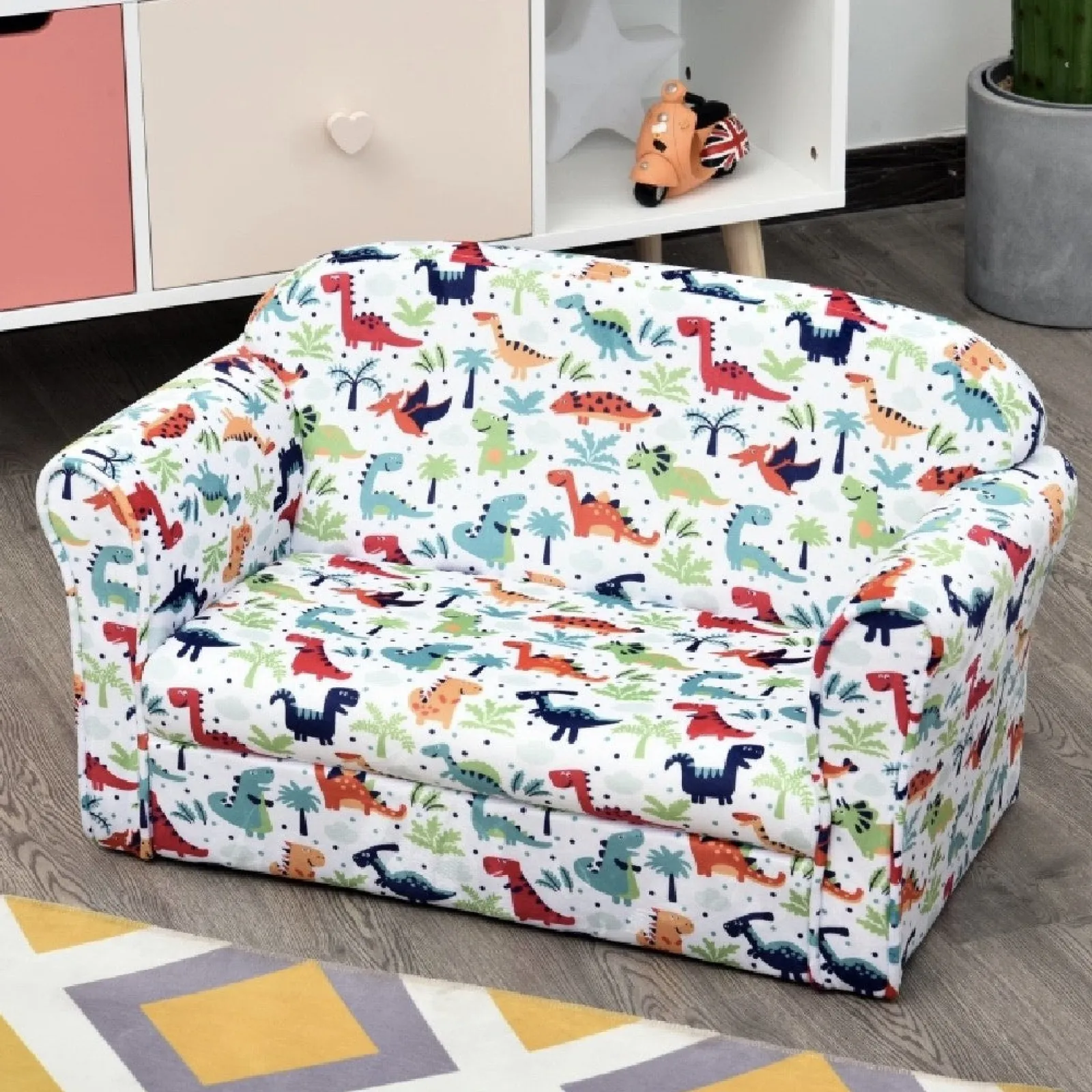 Little Helper Chairs & Stools | Children’s Dinosaur Design 2 Seater Sofa Chair | Multicoloured | 3-9 Years
