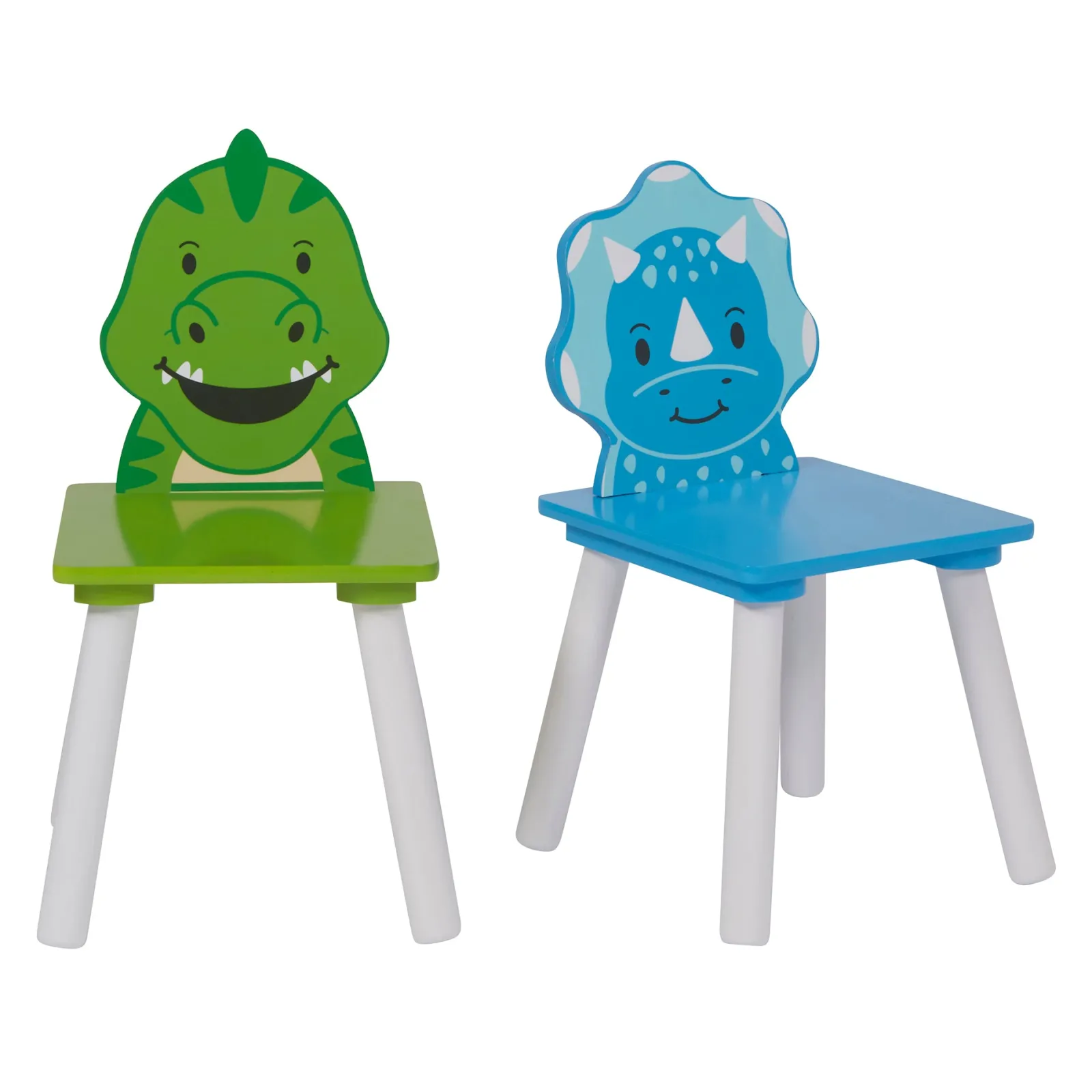 Little Helper Table & Chairs (wooden) | Children's Dinosaur Wood Table and 2 Chairs Set | White, Blue & Green | 2 Years +
