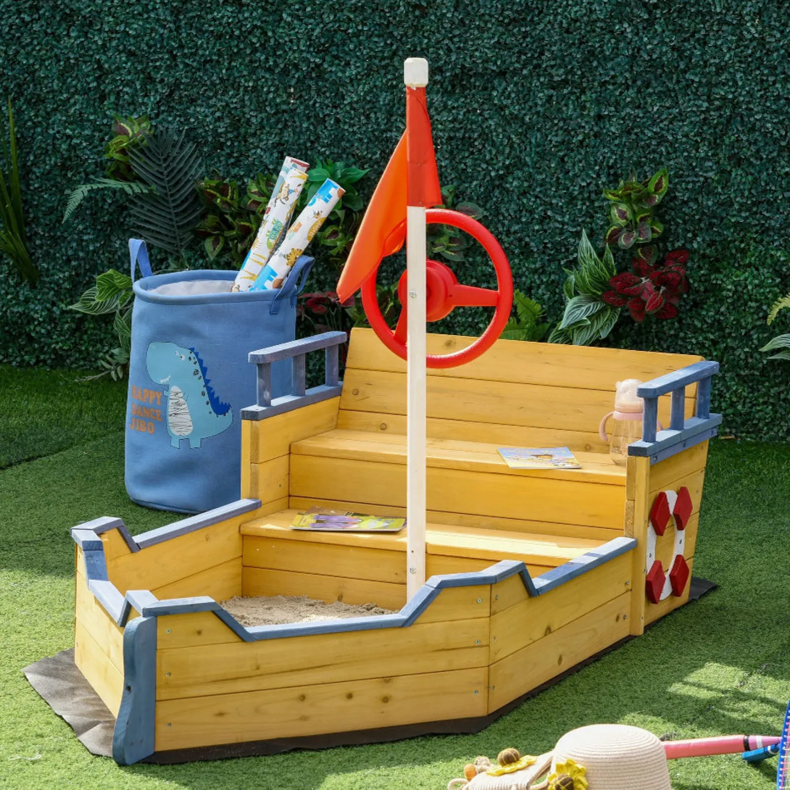 Little Helper Sand & Water Table & Sandpits & Mud Kitchens | Childrens Eco Conscious Robust Cedar Wood Pirate Ship Sandpit and Sandbox | 3-6 years