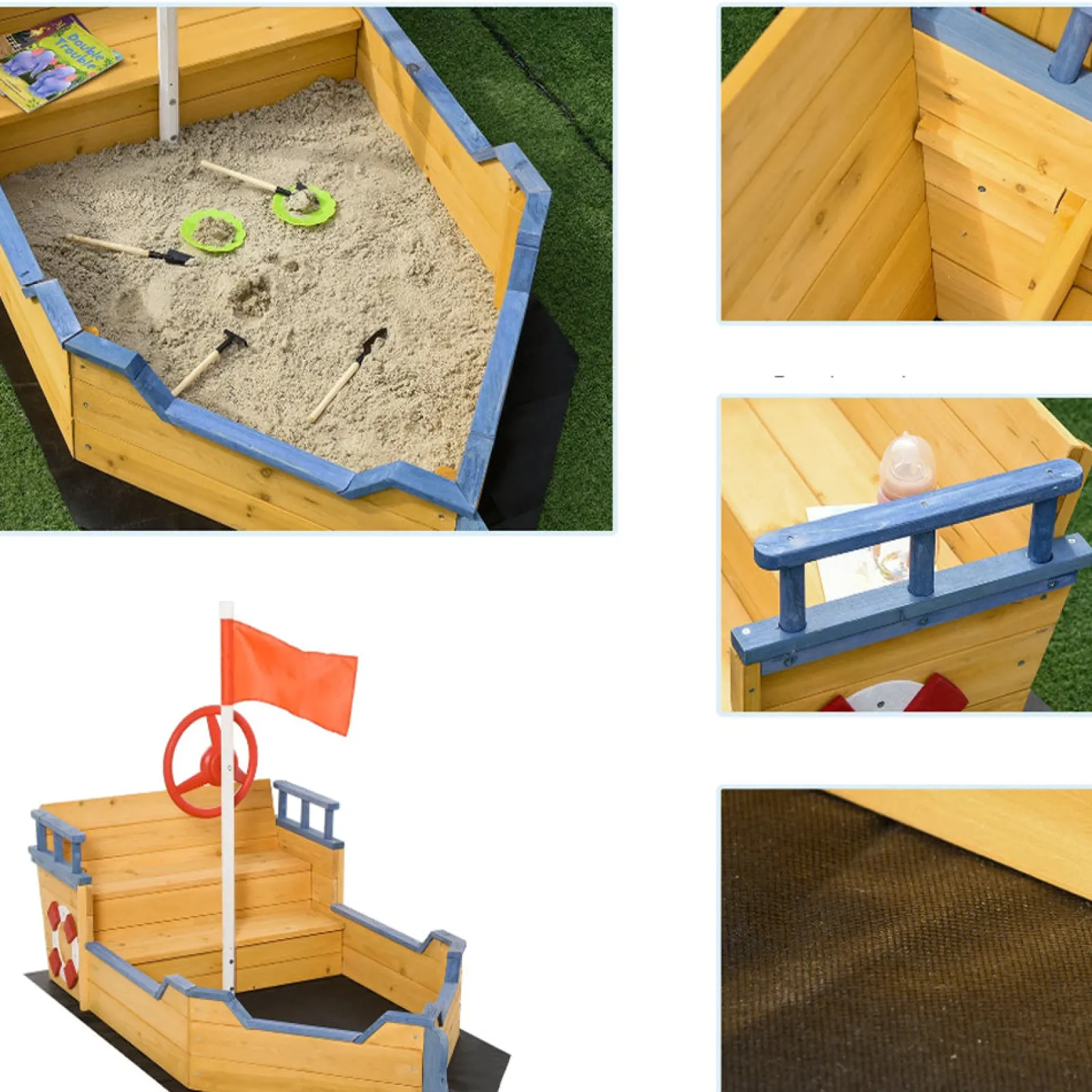 Little Helper Sand & Water Table & Sandpits & Mud Kitchens | Childrens Eco Conscious Robust Cedar Wood Pirate Ship Sandpit and Sandbox | 3-6 years