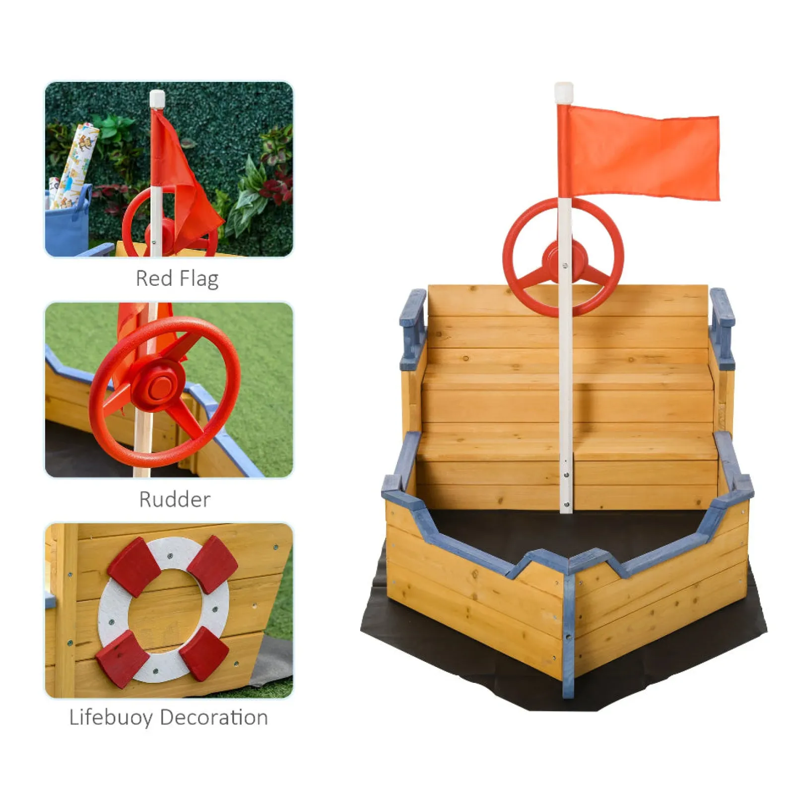 Little Helper Sand & Water Table & Sandpits & Mud Kitchens | Childrens Eco Conscious Robust Cedar Wood Pirate Ship Sandpit and Sandbox | 3-6 years