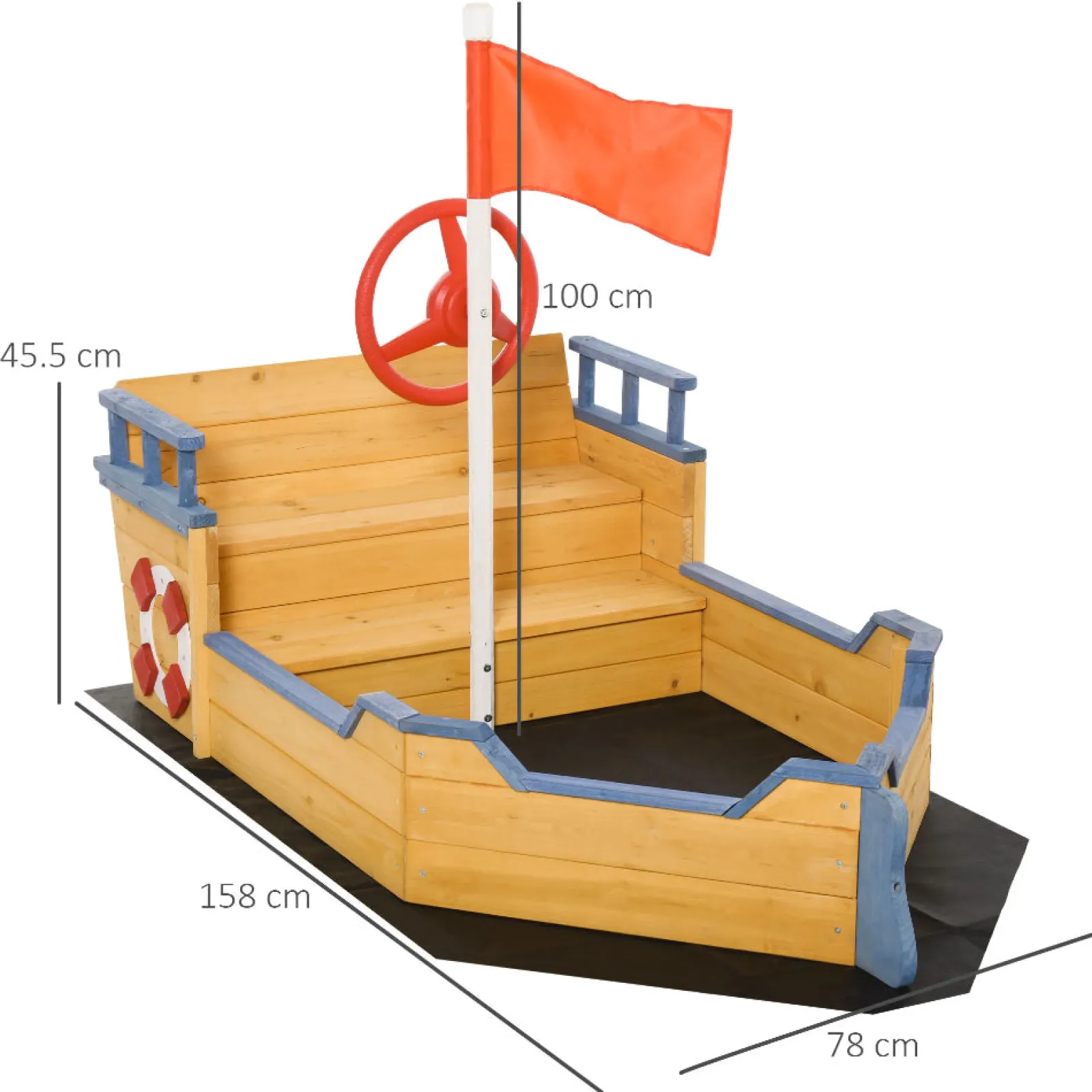 Little Helper Sand & Water Table & Sandpits & Mud Kitchens | Childrens Eco Conscious Robust Cedar Wood Pirate Ship Sandpit and Sandbox | 3-6 years