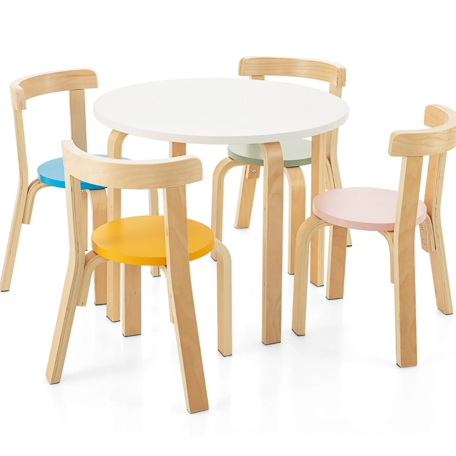 Little Helper Table & Chairs (wooden) | Childrens Eco Poplar & Birch Wood Round Table and 4 Ergonomic Chairs | 4 colour options