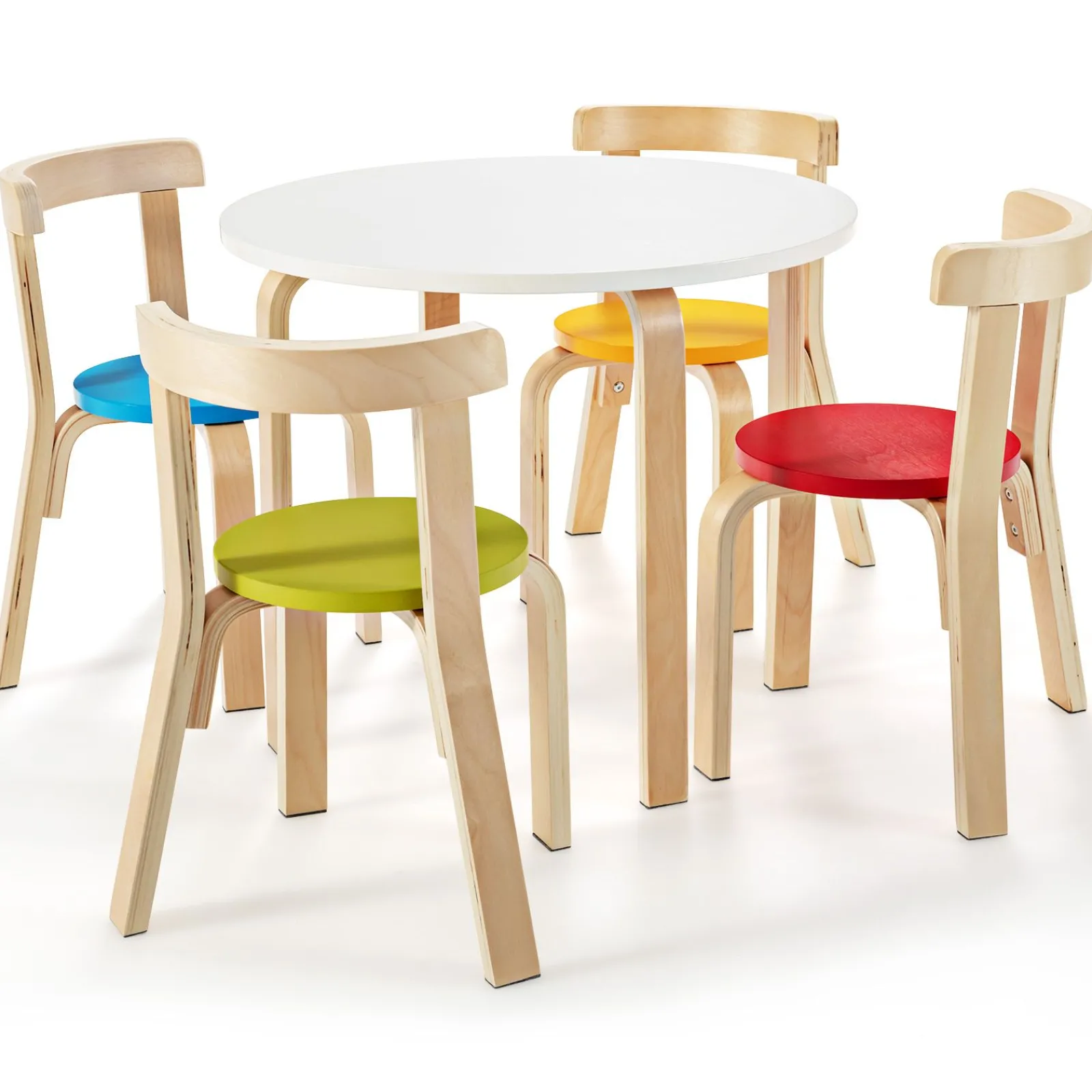 Little Helper Table & Chairs (wooden) | Childrens Eco Poplar & Birch Wood Round Table and 4 Ergonomic Chairs | 4 colour options