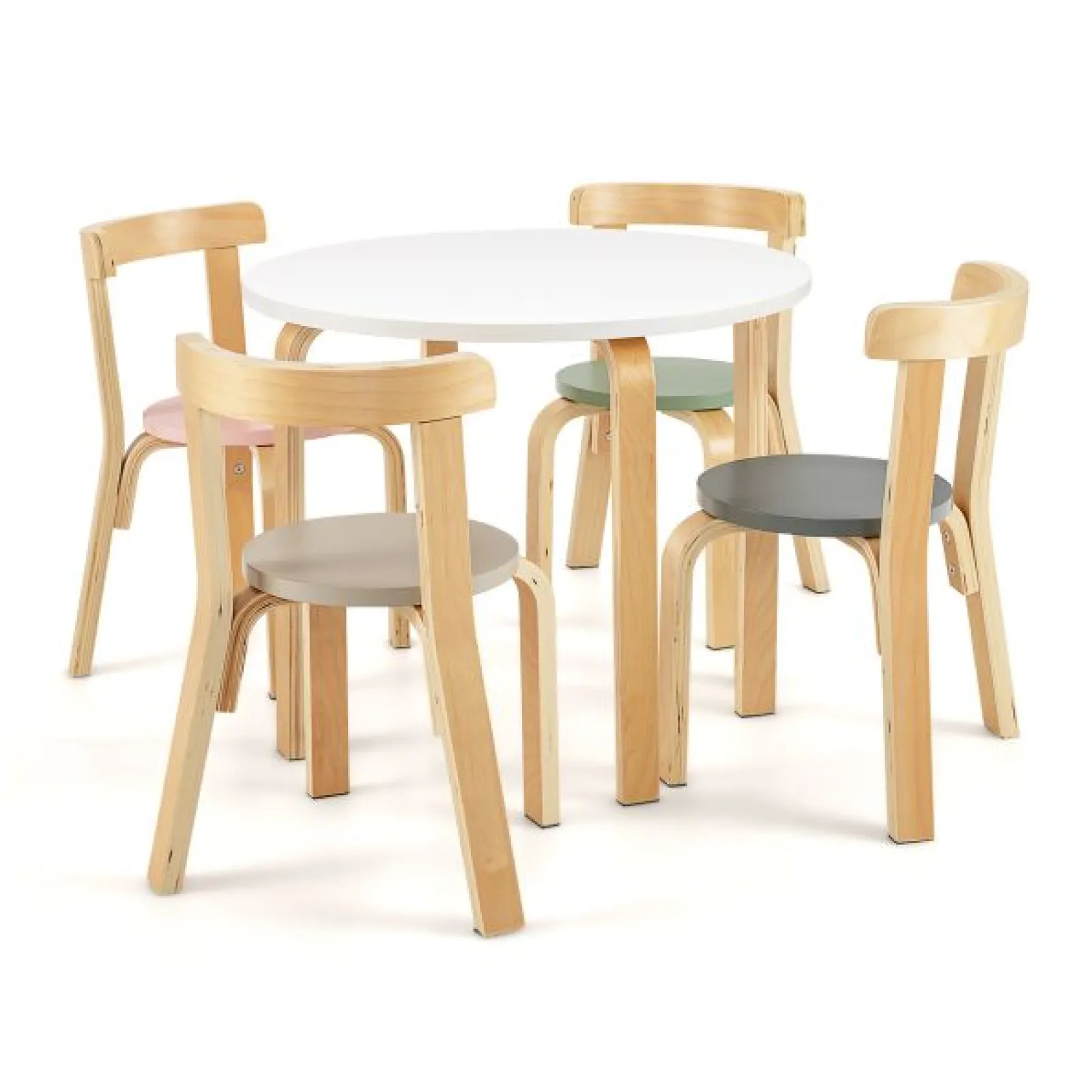 Little Helper Table & Chairs (wooden) | Childrens Eco Poplar & Birch Wood Round Table and 4 Ergonomic Chairs | 4 colour options