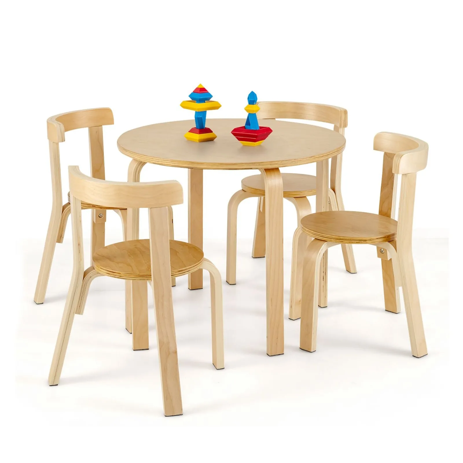 Little Helper Table & Chairs (wooden) | Childrens Eco Poplar & Birch Wood Round Table and 4 Ergonomic Chairs | 4 colour options