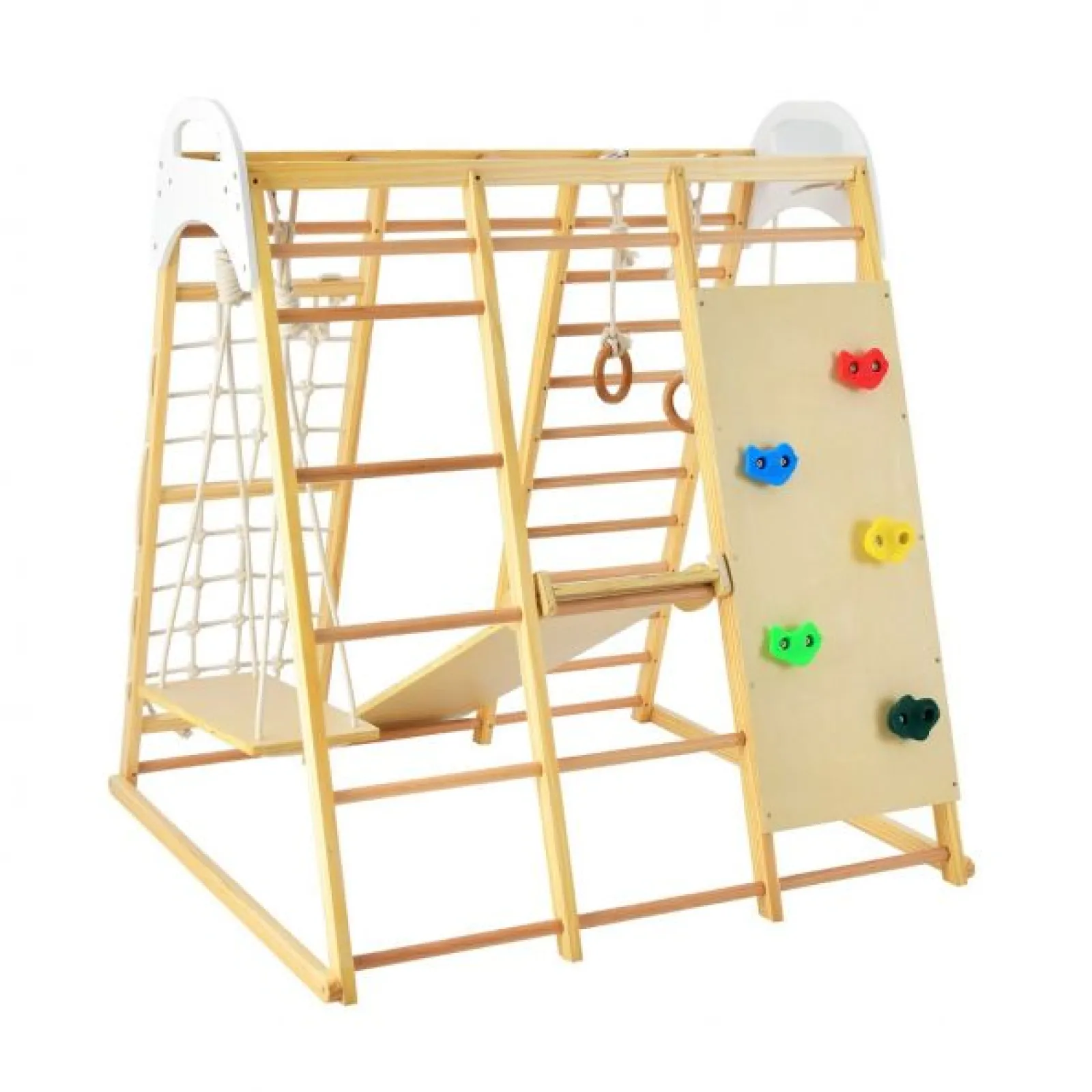 Little Helper Swing & Slide Sets & Garden Play & Trampolines | Kids Climbing Frames & Activity Toys | Children's 8-in-1 Eco Wood Montessori Climbing Gym with Swing | Slide | Climbing Wall | Monkey Bars | Natural | 3 Years+