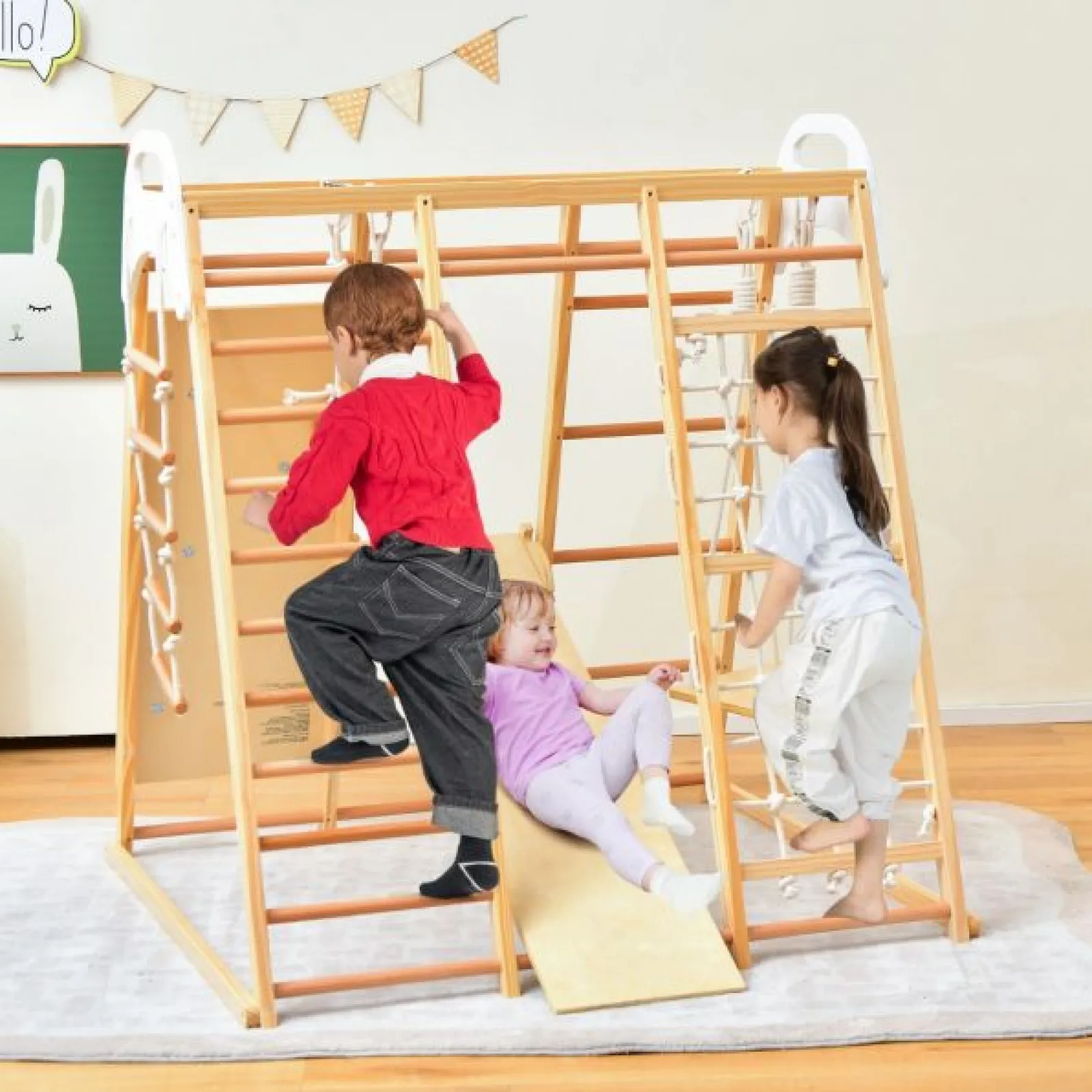 Little Helper Swing & Slide Sets & Garden Play & Trampolines | Kids Climbing Frames & Activity Toys | Children's 8-in-1 Eco Wood Montessori Climbing Gym with Swing | Slide | Climbing Wall | Monkey Bars | Natural | 3 Years+