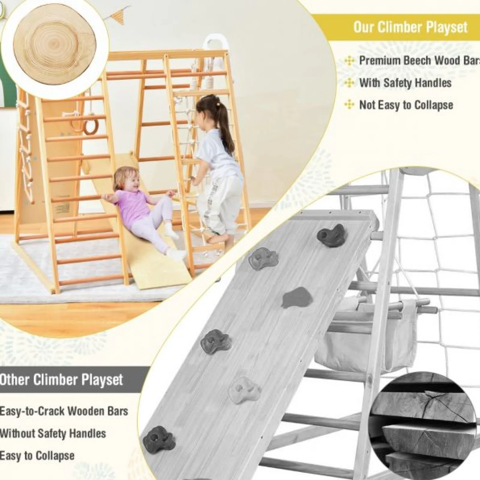 Little Helper Swing & Slide Sets & Garden Play & Trampolines | Kids Climbing Frames & Activity Toys | Children's 8-in-1 Eco Wood Montessori Climbing Gym with Swing | Slide | Climbing Wall | Monkey Bars | Natural | 3 Years+