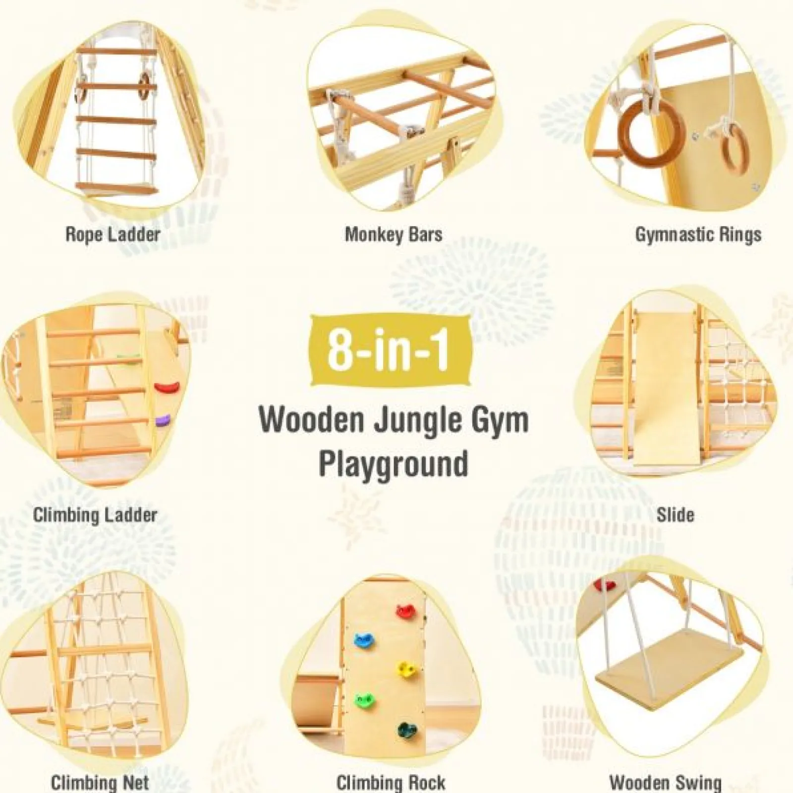 Little Helper Swing & Slide Sets & Garden Play & Trampolines | Kids Climbing Frames & Activity Toys | Children's 8-in-1 Eco Wood Montessori Climbing Gym with Swing | Slide | Climbing Wall | Monkey Bars | Natural | 3 Years+