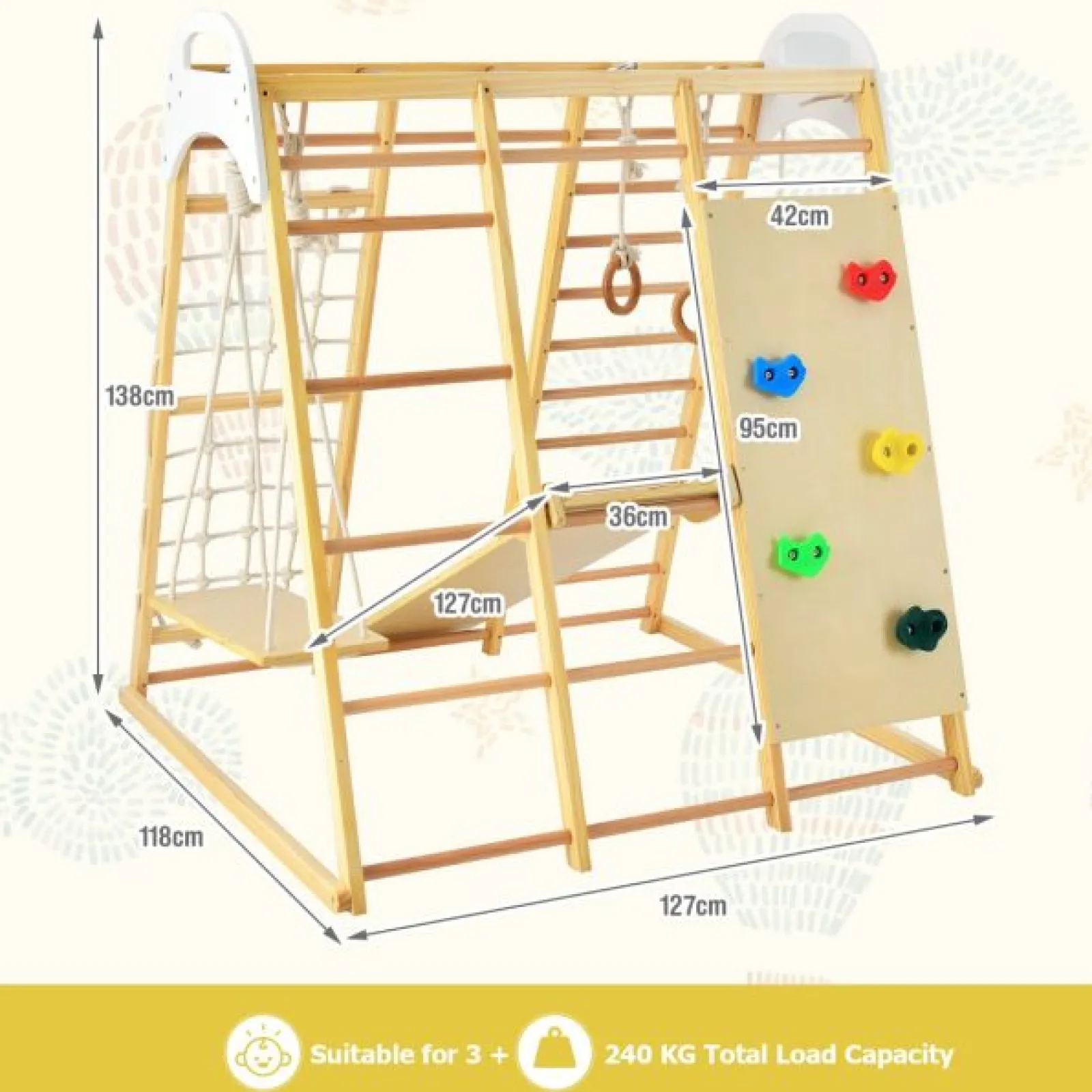 Little Helper Swing & Slide Sets & Garden Play & Trampolines | Kids Climbing Frames & Activity Toys | Children's 8-in-1 Eco Wood Montessori Climbing Gym with Swing | Slide | Climbing Wall | Monkey Bars | Natural | 3 Years+