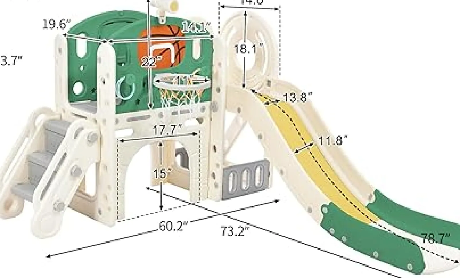 Little Helper Swing & Slide Sets & Garden Play & Trampolines | Montessori Toys & Products | Children’s 7-in-1 Montessori Slide Set | Basketball Hoop | Castle Look out with Telescope | Climber | Ring Toss