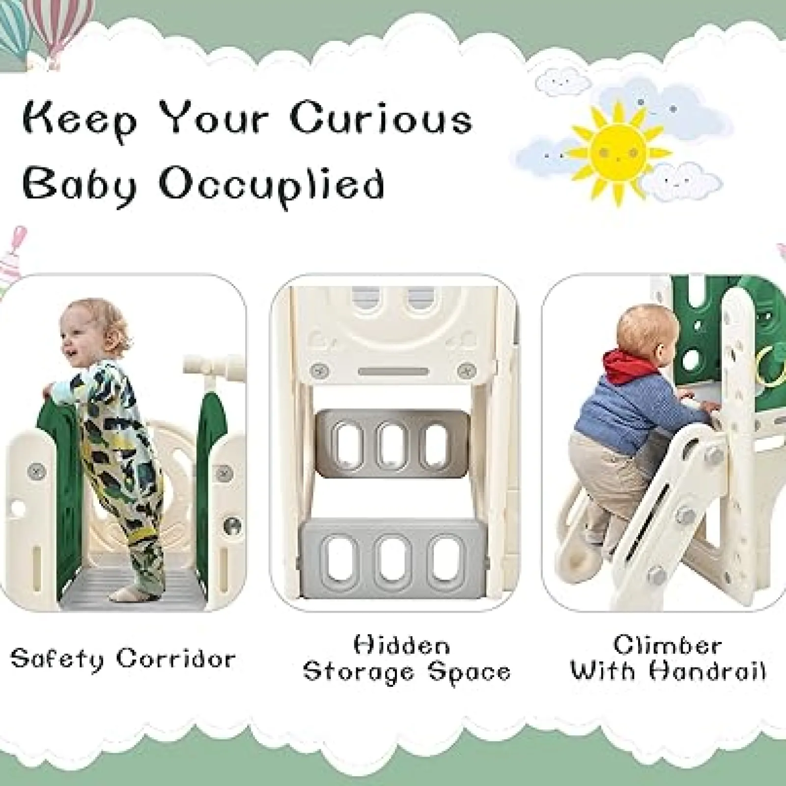 Little Helper Swing & Slide Sets & Garden Play & Trampolines | Montessori Toys & Products | Children’s 7-in-1 Montessori Slide Set | Basketball Hoop | Castle Look out with Telescope | Climber | Ring Toss