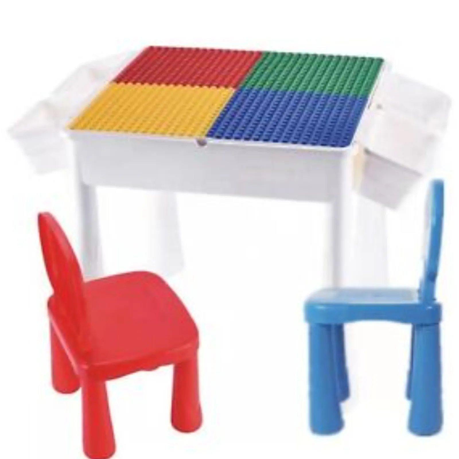 Little Helper Table & Chairs (plastic) | Childrens 4-in-1 Multipurpose Plastic Lego | Duplo Table | Reversible Desk | Sand & Water Table | 2 Chairs & 100 Blocks